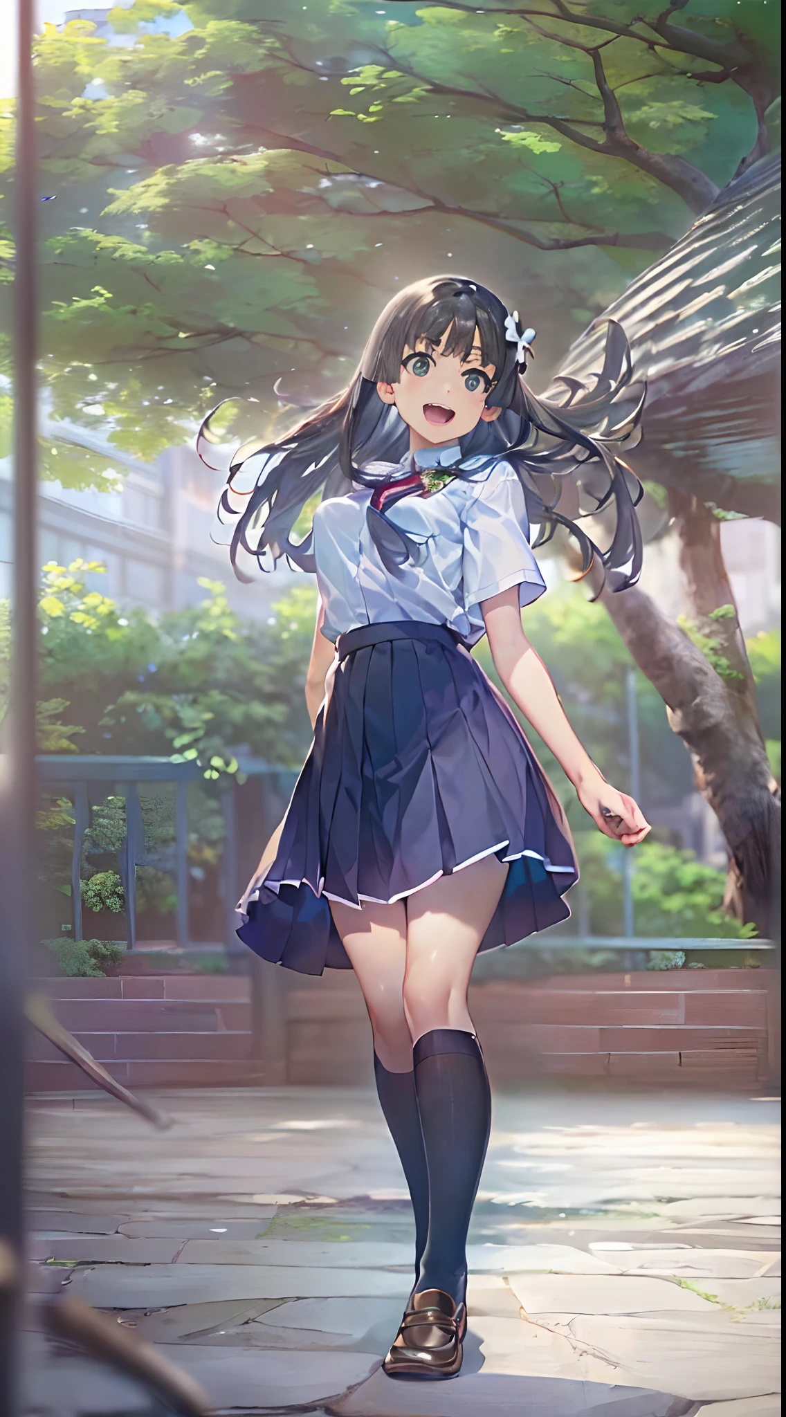 (((masterpiece,top-quality,超A high resolution))),1womanl, ,((()),Beautiful breasts,12year old,,(((open open mouth))),(((a smile))),(((Nariko Saten))),,(((Best Quality,4K,in 8K))),((The wind is trying to ruin my skirt)),(((School uniform)),
