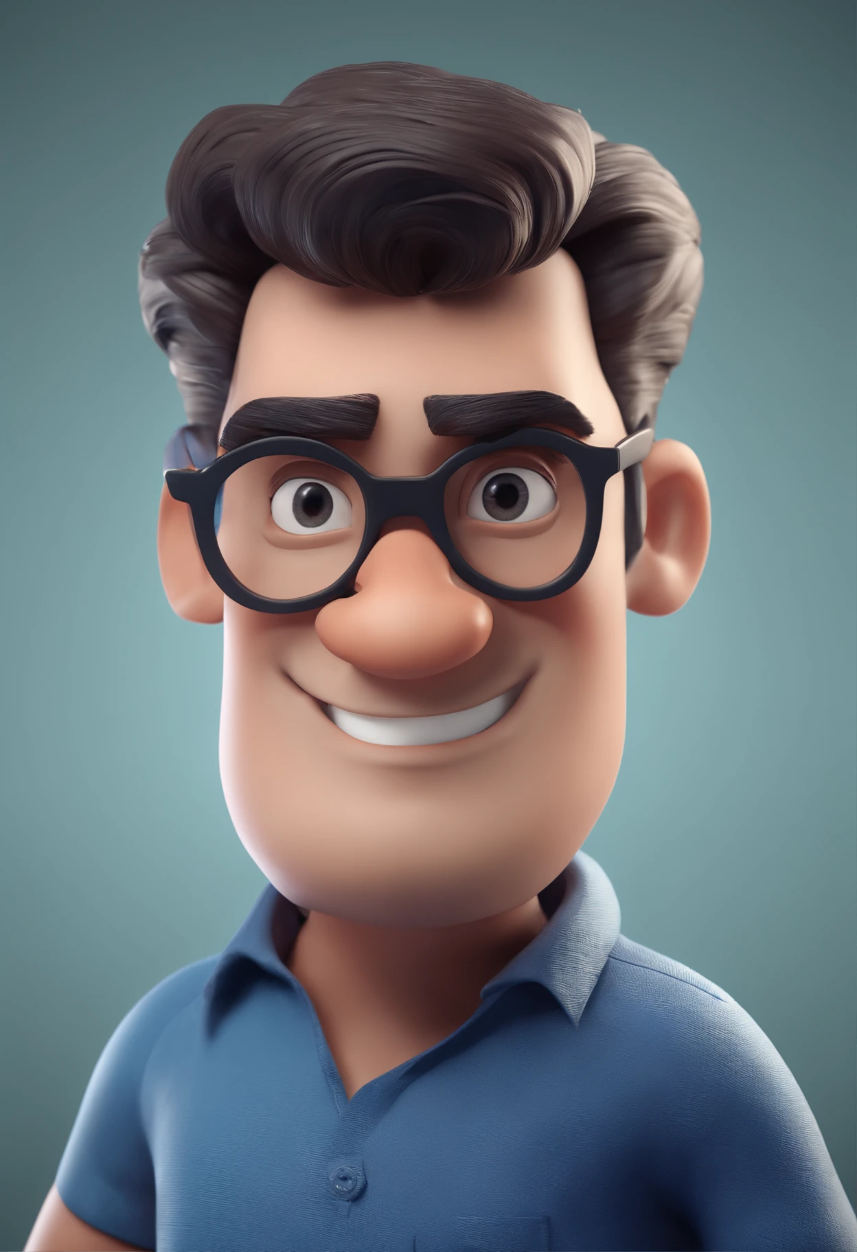 Cartoon character of a man with black glasses and a blue shirt, animation character, Caractere estilizado, animation style rendering, 3D estilizado, Arnold Maya render, 3 d render stylized, toon render keyshot, Personagem 3D, Personagem 3D, 3d rendering stylized, 3 d character render, personagem de desenho animado, Personagem de close up, Pose de personagem, (Estilo Pixar) (master part:1.2) (Bokeh) (best quality) (pele detalhada) (textura detalhada) (8k) (argila) (Cinematic lighting) (foco nítido