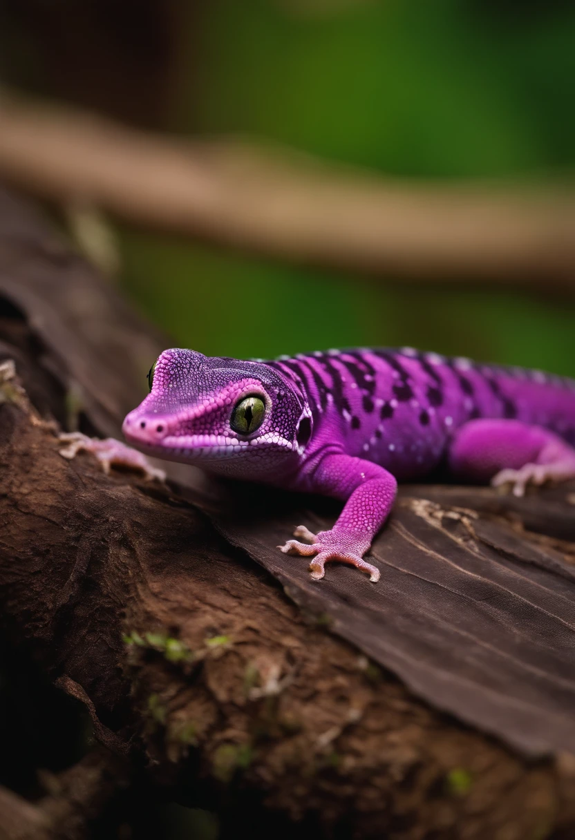 A purple crestod gecko that looks like it was shot with a film camera