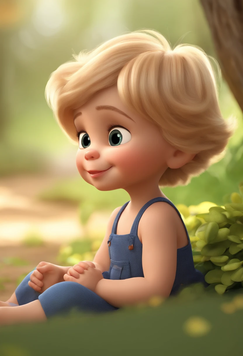 a happy  sitting, short and blond hair, vestindo uma fantasia guerreira, , fundo branco, barnet, toon, estilo pixar, 3d, desenhos animados, rosto detalhado, asymmetrical 16k