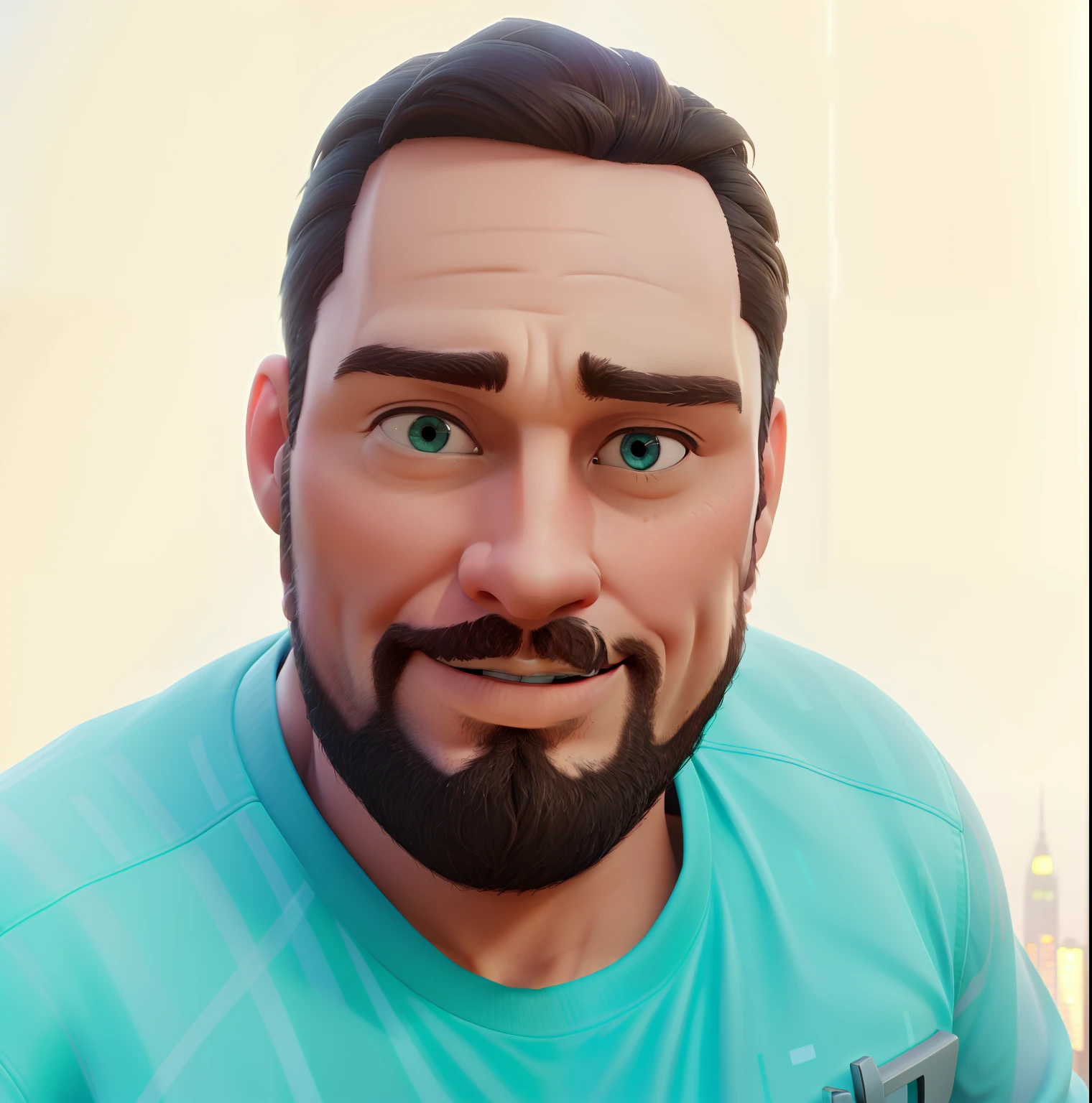 (medium:1.2)A white man with a beard, surrounded by a futuristic metropolis where everything is tokenized on the blockchain. (best quality,4k,8k,highres,masterpiece:1.2),ultra-detailed,realistic, HDR,UHD,studio lighting,ultra-fine painting. The man has a well-groomed beard and short hair. He is wearing a tailored suit and a tie. His face shows a sense of wisdom and experience, with prominent cheekbones and a strong jawline. His eyes are piercing and intelligent, with a hint of curiosity. He has a confident and authoritative presence. Behind him, a sprawling metropolis stretches out, filled with towering skyscrapers and futuristic architecture. The city is vibrant and bustling, with flying cars and holographic billboards. Every aspect of this city is tokenized on the blockchain, from transportation and communication to entertainment and governance. The buildings are adorned with colorful lights and glowing signs, creating a futuristic and captivating ambiance. The atmosphere is filled with technology and innovation. The colors in the scene are primarily cool tones, with shades of blue, silver, and neon lights illuminating the cityscape. The lighting is dynamic, with rays of light streaming through the buildings and casting dramatic shadows. The overall composition is balanced, with the man at the center, representing power and influence in this technologically advanced world.