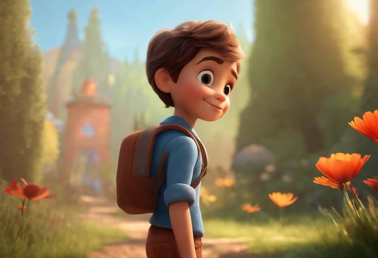 a happy cute kid standing short hair, vestindo uma fantasia espacial, , fundo branco, barnet, toon, estilo pixar, 3d, desenhos animados, rosto detalhado, asymmetrical 16k