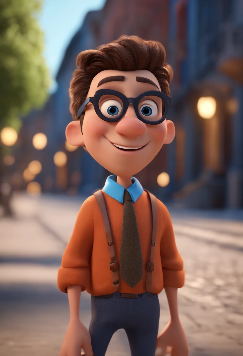 Cartoon character of a man with black glasses and a blue shirt, animation character, Caractere estilizado, animation style rendering, 3D estilizado, Arnold Maya render, 3 d render stylized, toon render keyshot, Personagem 3D, Personagem 3D, 3d rendering stylized, 3 d character render, personagem de desenho animado, Personagem de close up, Pose de personagem, (Estilo Pixar) (master part:1.2) (Bokeh) (best quality) (pele detalhada) (textura detalhada) (8k) (argila) (Cinematic lighting) (foco nítido