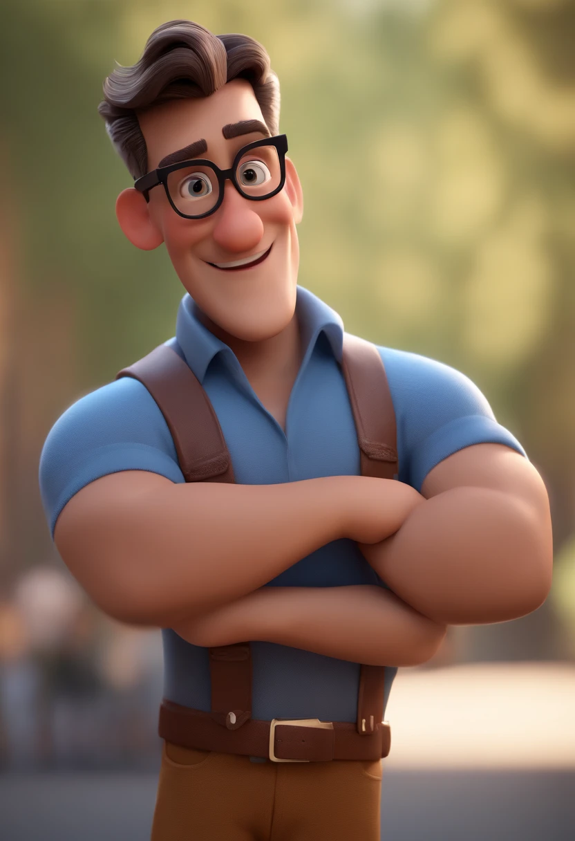 Cartoon character of a man with black glasses and a blue shirt, animation character, Caractere estilizado, animation style rendering, 3D estilizado, Arnold Maya render, 3 d render stylized, toon render keyshot, Personagem 3D, Personagem 3D, 3d rendering stylized, 3 d character render, personagem de desenho animado, Personagem de close up, Pose de personagem,  (Estilo Pixar) (master part:1.2) (Bokeh) (best quality) (pele detalhada) (textura detalhada) (8k) (argila) (Cinematic lighting) (foco nítido