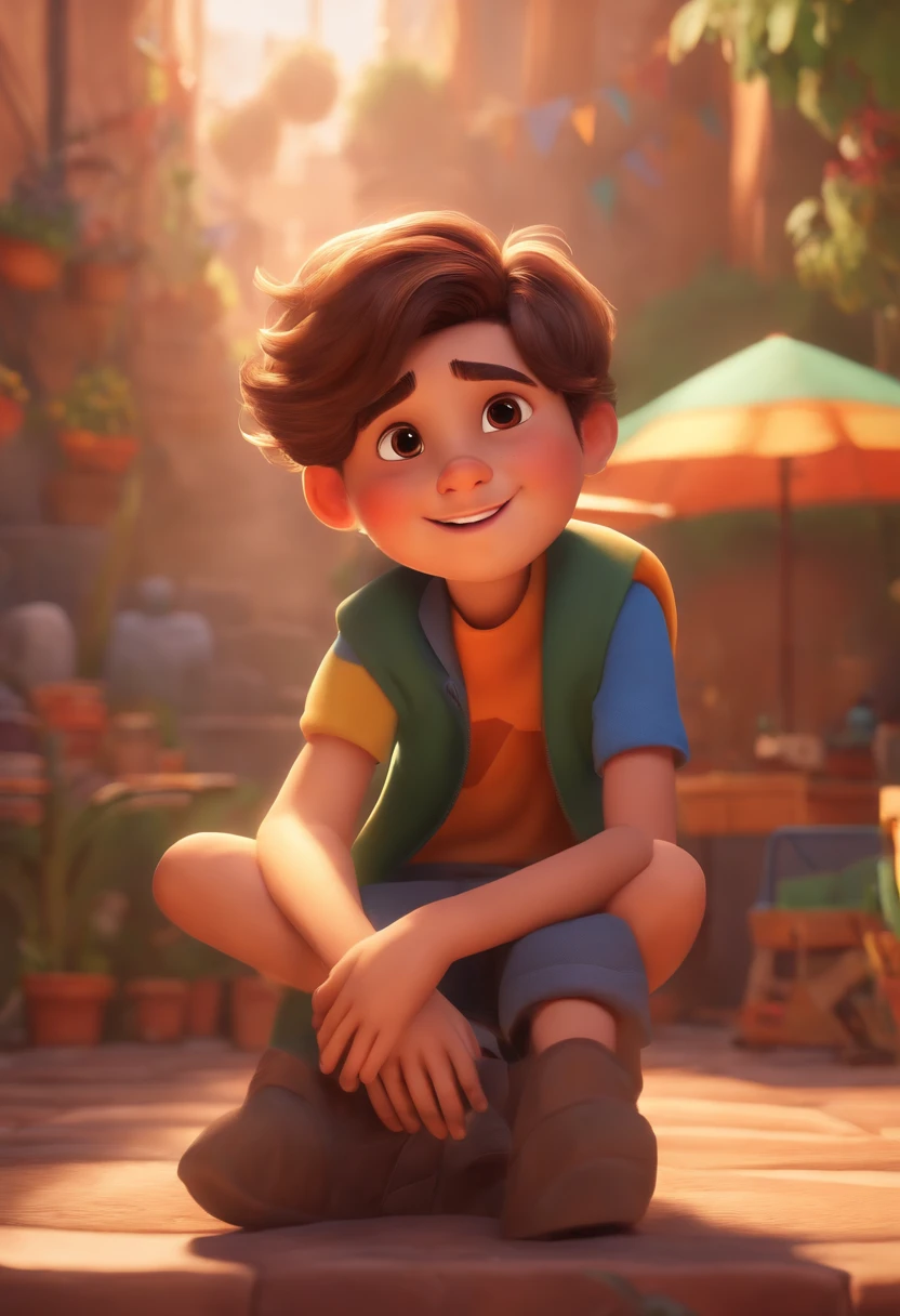 Image of a boy for a story in a YouTube video in Pixar format, He's the allabester, He's the class leader, He's outgoing, Playful and gets up for a lot of things, cabelo curto