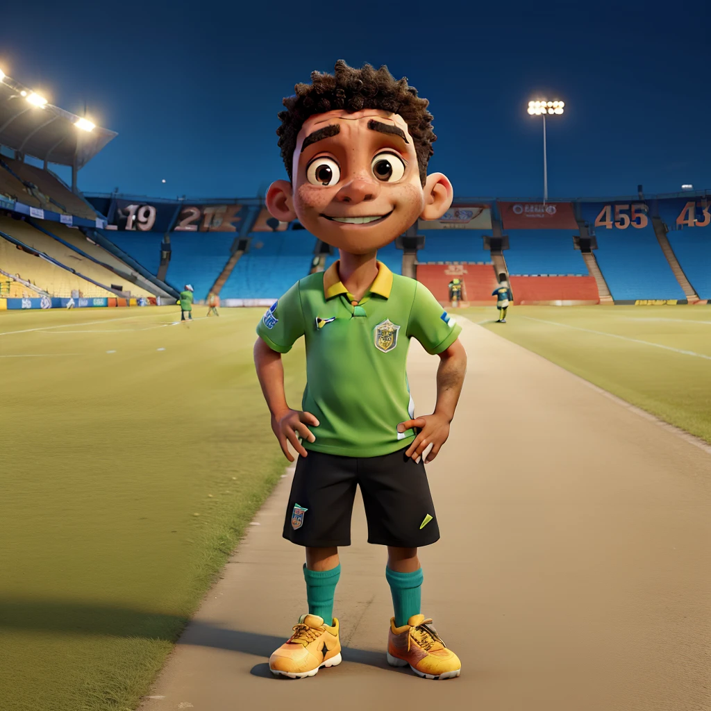 Make me a picture of a curly-haired boy wearing the Alajuelense sports league shirt