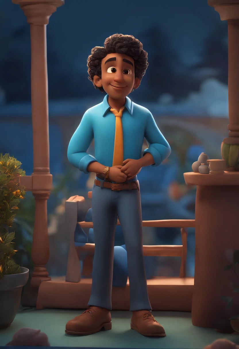 Personagem de desenho animado de um homem usando  uma camisa azul, um personagem animado, Caractere estilizado, animation style rendering, 3D estilizado, Hudson Mascarenhas, 3D
