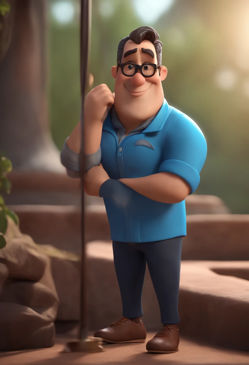 Cartoon character of a man with black glasses and a blue shirt, animation character, Caractere estilizado, animation style rendering, 3D estilizado, Arnold Maya render, 3 d render stylized, toon render keyshot, Personagem 3D, Personagem 3D, 3d rendering stylized, 3 d character render, personagem de desenho animado, Personagem de close up, Pose de personagem, (Estilo Pixar) (master part:1.2) (Bokeh) (best quality) (pele detalhada) (textura detalhada) (8k) (argila) (Cinematic lighting) (foco nítido