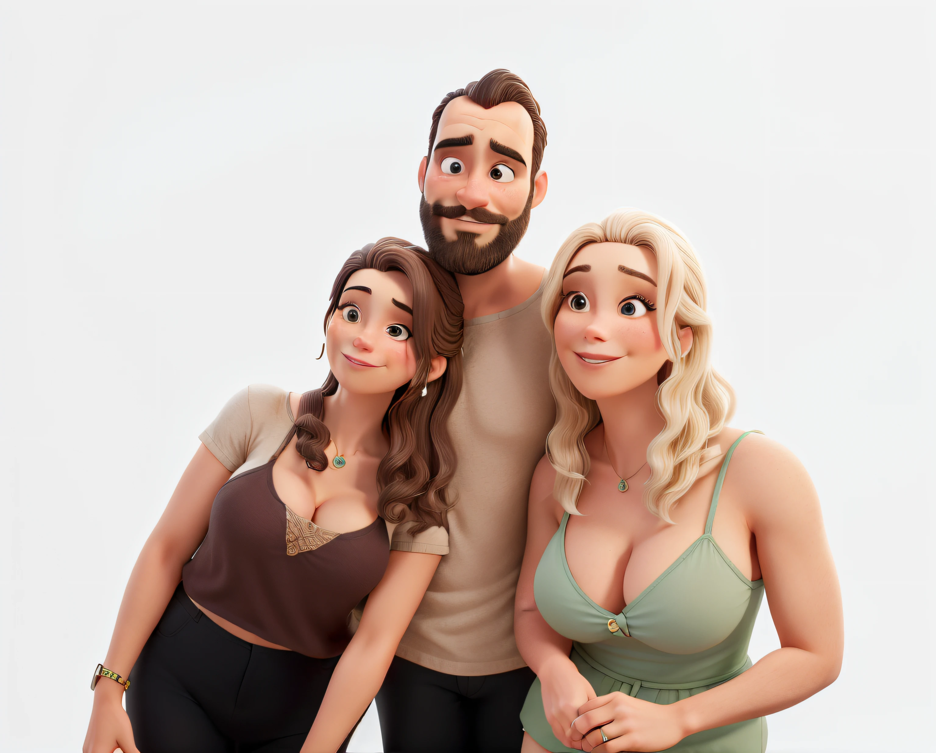 Obra-prima, de melhor qualidade, uma mulher de cabelo castanho, um homem alto de barba, uma mulher loira com cabelo nos ombros