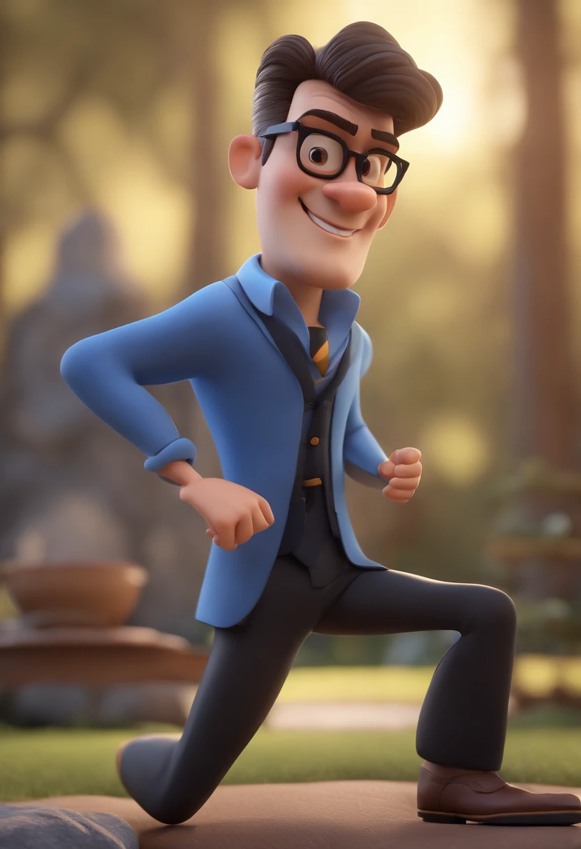 Cartoon character of a man with black glasses and a blue shirt, animation character, Caractere estilizado, animation style rendering, 3D estilizado, Arnold Maya render, 3 d render stylized, toon render keyshot, Personagem 3D, Personagem 3D, 3d rendering stylized, 3 d character render, personagem de desenho animado, Personagem de close up, Pose de personagem, (Estilo Pixar) (master part:1.2) (Bokeh) (best quality) (pele detalhada) (textura detalhada) (8k) (argila) (Cinematic lighting) (foco nítido