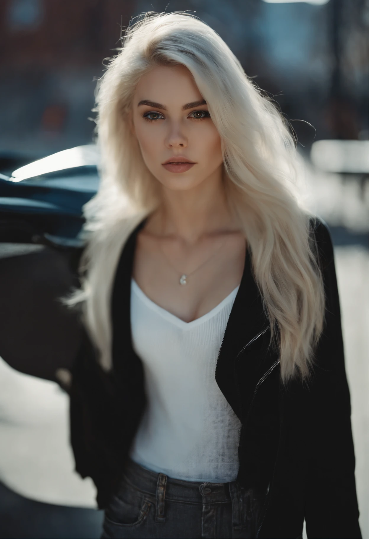 Arafed mujer con cabello largo y negro y un top de sujetador negro, Kailee Mandel, reflejos blancos en el cabello, 2 4 year old female model, Ilya Kuvshinov con cabello largo, extremely pale white skin, Charli Bowater, she is about 2 0 years old, She is about 20 years old, whitebangsblackhair