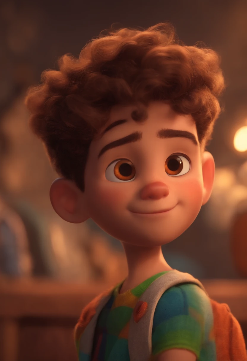 Image of a boy for a story in a YouTube video in Pixar format, He's the allabester, He's the class leader, He's outgoing, Playful and gets up for a lot of things, cabelo curto