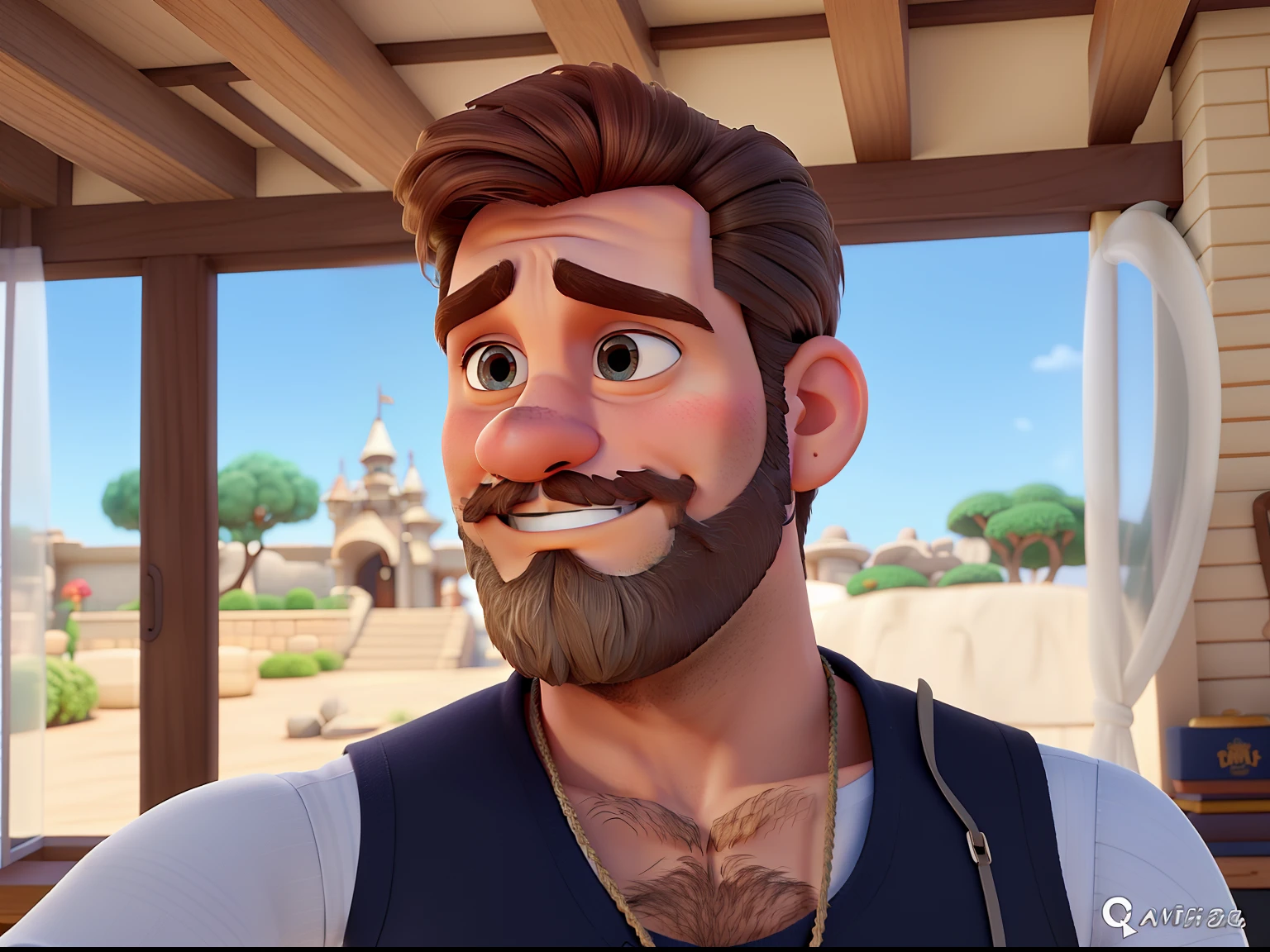 Homem estilo disney pixar, cabelo branco, medium beard, alta qualidade, melhor qualidade, hd