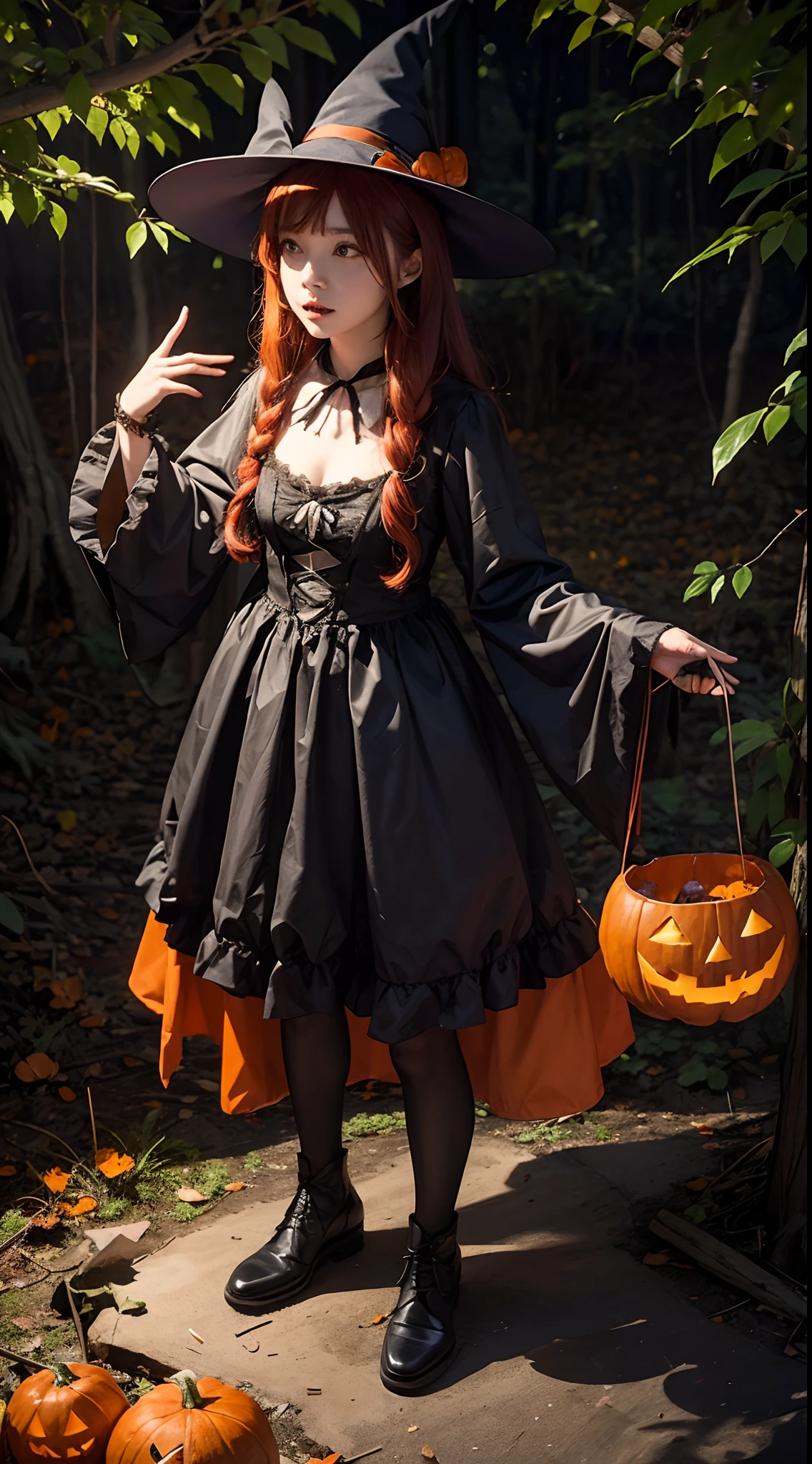 ((Halloween Costumes、))In the scary forest、The Way of、Scary tree branches、halloween night、Halloween Pumpkin、