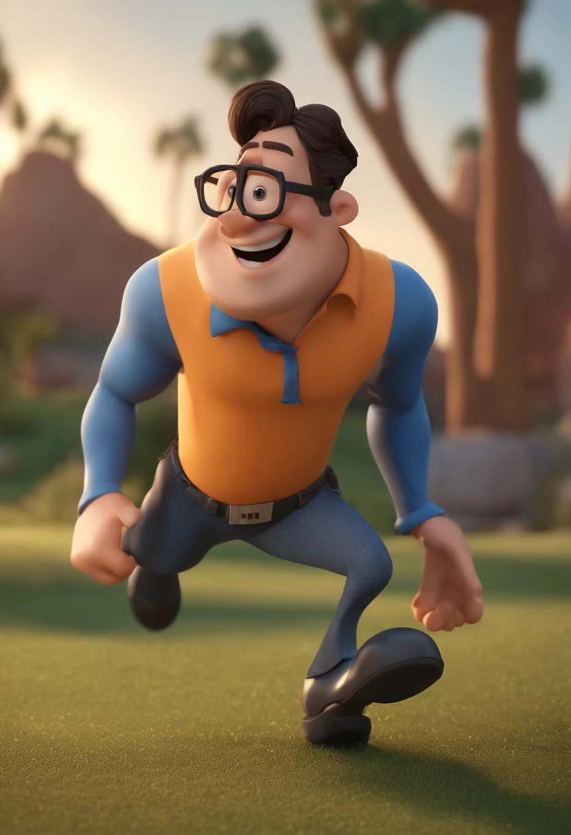 Cartoon character of a man with black glasses and a blue shirt, animation character, Caractere estilizado, animation style rendering, 3D estilizado, Arnold Maya render, 3 d render stylized, toon render keyshot, Personagem 3D, Personagem 3D, 3d rendering stylized, 3 d character render, personagem de desenho animado, Personagem de close up, Pose de personagem,  (Estilo Pixar) (master part:1.2) (Bokeh) (best quality) (pele detalhada) (textura detalhada) (8k) (argila) (Cinematic lighting) (foco nítido