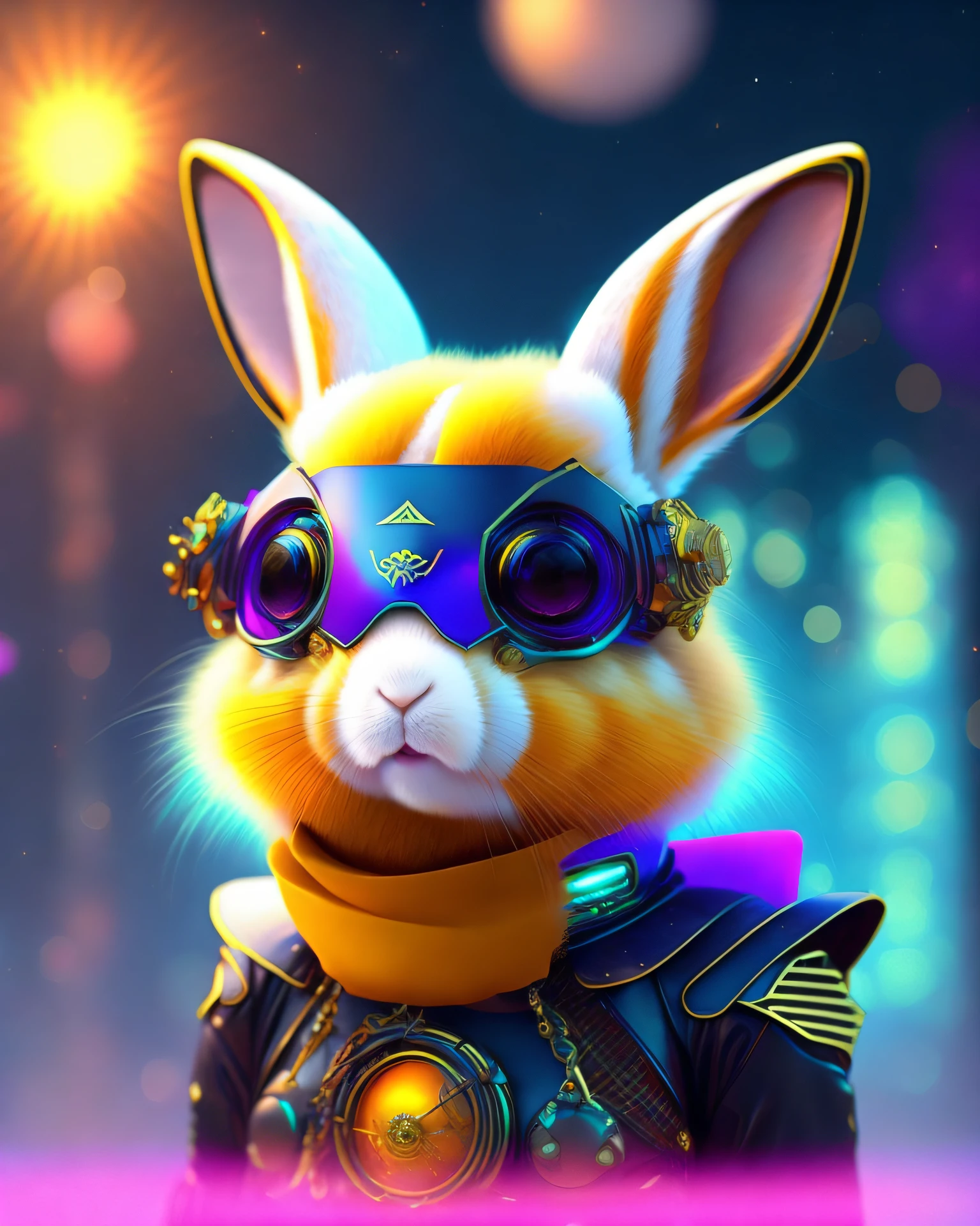 a solar punk cute avatar in a futuristic world. Rabbit japanese kawaii style.