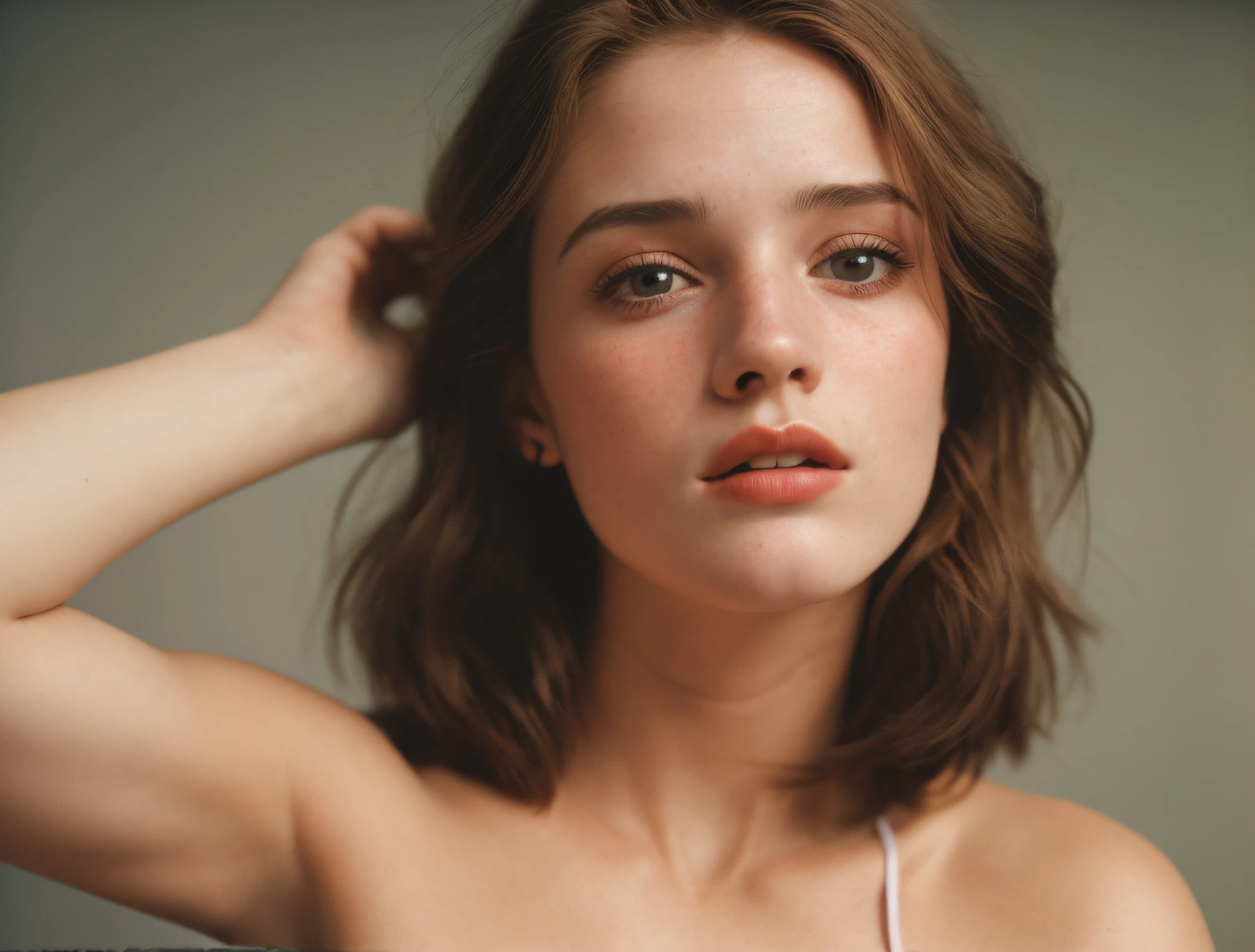 (Close-up, fotografia editorial de uma mulher de 21 anos), (Rosto altamente detalhado:1.4) (sorrir:0.7) (fundo dentro escuro, Moody, estudo privado:1.3) Pov, Directed by: Lee Jeffries, Nikon D850 |, filme fotografia de stock ,4 Kodak Portra 400 ,camera f1.6 lentes ,cores ricas ,hyper realistic ,textura realista, dramatic lighting , cinestill 800,