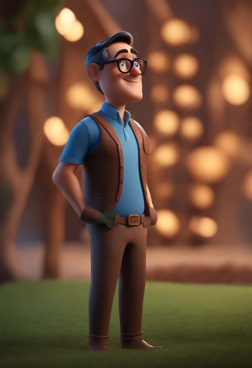 Cartoon character of a man with black glasses and a blue shirt, animation character, Caractere estilizado, animation style rendering, 3D estilizado, Arnold Maya render, 3 d render stylized, toon render keyshot, Personagem 3D, Personagem 3D, 3d rendering stylized, 3 d character render, personagem de desenho animado, Personagem de close up, Pose de personagem, (Estilo Pixar) (master part:1.2) (Bokeh) (best quality) (pele detalhada) (textura detalhada) (8k) (argila) (Cinematic lighting) (foco nítido