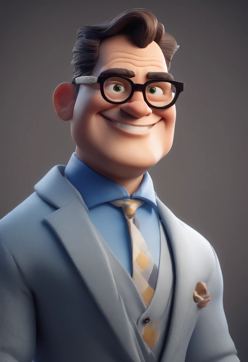Cartoon character of a man with black glasses and a blue shirt, animation character, Caractere estilizado, animation style rendering, 3D estilizado, Arnold Maya render, 3 d render stylized, toon render keyshot, Personagem 3D, Personagem 3D, 3d rendering stylized, 3 d character render, personagem de desenho animado, Personagem de close up, Pose de personagem,  (Estilo Pixar) (master part:1.2) (Bokeh) (best quality) (pele detalhada) (textura detalhada) (8k) (argila) (Cinematic lighting) (foco nítido