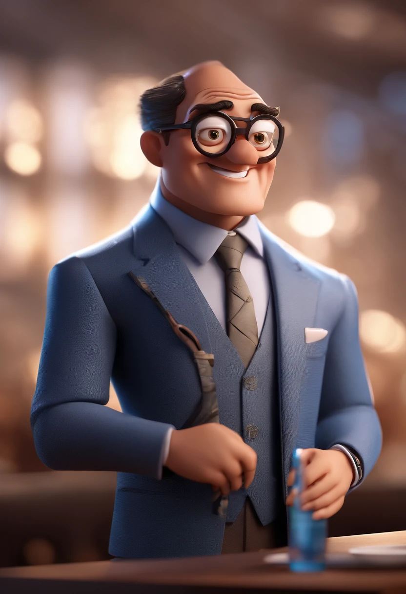 Cartoon character of a man with black glasses and a blue shirt, animation character, Caractere estilizado, animation style rendering, 3D estilizado, Arnold Maya render, 3 d render stylized, toon render keyshot, Personagem 3D, Personagem 3D, 3d rendering stylized, 3 d character render, personagem de desenho animado, Personagem de close up, Pose de personagem, (Estilo Pixar) (master part:1.2) (Bokeh) (best quality) (pele detalhada) (textura detalhada) (8k) (argila) (Cinematic lighting) (foco nítido