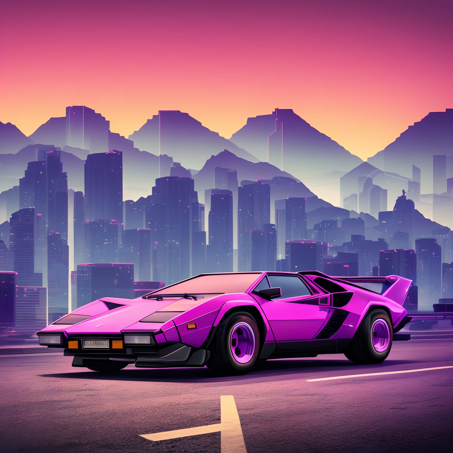 retrowave. 1982 lamborghini countach 500 S model on the road road, purple neon lights, sun, mountain,
(masterpiece,detailed,highres), (nvinkpunk: 1.2) supercarro, solo, estilo snthwve, onda de luz, sun sunset, intrincada, altamente detalhada