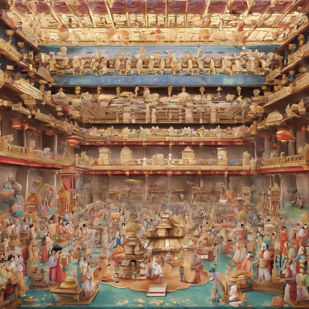 Asian people,(Dentist holding tooth model 1.6),(Dental and Dental Hospital Hall:1.4),Explain oral knowledge,6 children,lively and lovely,multicolored clothing,The hall was filled with many puppets,(in a panoramic view:1.3),There are sitting ones,There are standing ones,Lying on the ground,There are also a lot of toys in the hall,Scattered on the ground