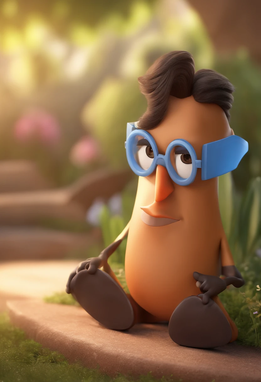 Cartoon male character wearing black glasses and white shirt, um personagem animado, Caractere estilizado, animation style rendering, 3D estilizado, Arnaldo Maya Credor, 3d rendering stylized, toon render keyshot, 3DCHARACTER, Personagens 3D, 3d rendering stylized, 3 d character render, personagem de quadrinhos, Personagem de close up, Pose de personagem, (Estilo Pixar) (masutepiece:1.2) (Bokeh) (best quality) (pele detalhada) (textura detalhada) (8k) (argila) (Cinematic lighting) (foco nítido,Sente-se e vaze a parte superior do corpo