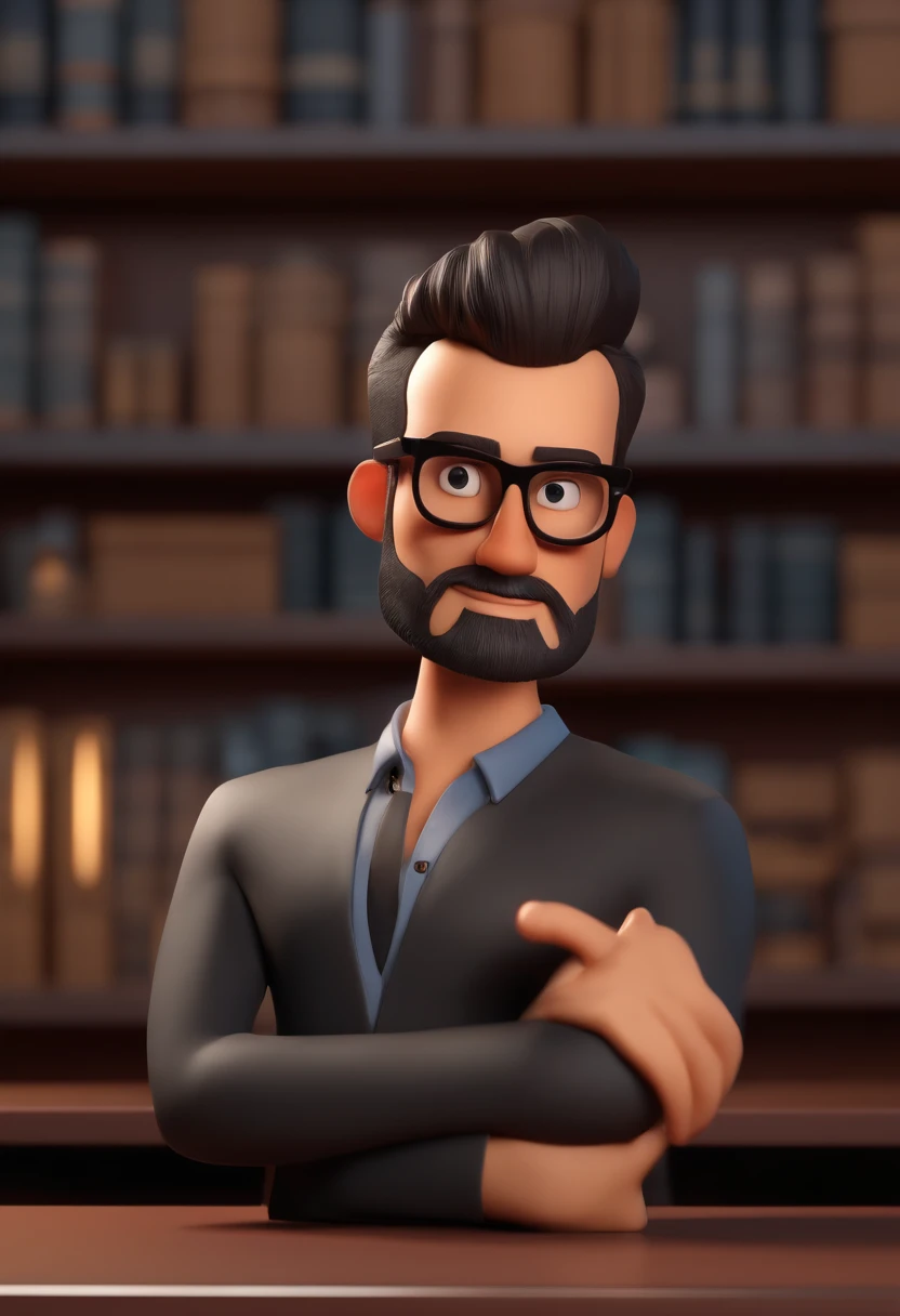 Cartoon character of a man with black glasses and a black polo shirt, cabelo liso, With beard and old school tattoo on his arm, animation character, Caractere estilizado, animation style rendering, 3D estilizado, Arnold Maya render, 3 d render stylized, toon render keyshot, Personagem 3D, Personagem 3D, 3d rendering stylized, 3 d character render, personagem de desenho animado, Personagem de close up, Pose de personagem, (Estilo Pixar) (master part:1.2) (Bokeh) (best quality) (pele detalhada) (textura detalhada) (8k) (argila) (Cinematic lighting) (foco nítido