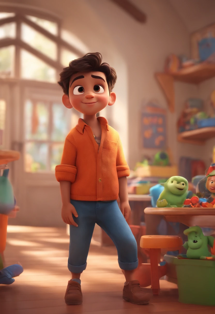 Image of a boy for a story in a YouTube video in Pixar format, He's the allabester, He's the class leader, He's outgoing, Playful and gets up for a lot of things