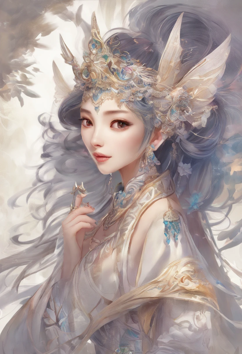 An ancient Chinese woman、gentle expressions、full bodyesbian、Clear facial features、Amazing facial features,Complex design,Game model,Original art design,character design,stylized character,cartoon character, (pixar-style) White background --AR 3:2, Character pose