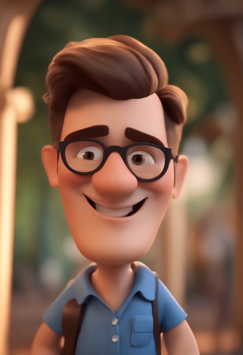 Cartoon character of a man wearing black glasses and a blue shirt, um personagem animado, com bigode e cavanhaque, Caractere estilizado, animation style rendering, 3D estilizado, Arnold Maya render, 3 d render stylized, toon render keyshot, Personagem 3D, Personagem 3D, 3d rendering stylized, 3 d character render, personagem de desenho animado, Personagem de close up, Pose de personagem, (Estilo Pixar) (master part:1.2) (Bokeh) (best quality) (pele detalhada) (textura detalhada) (8k) (argila) (Cinematic lighting) (foco nítido