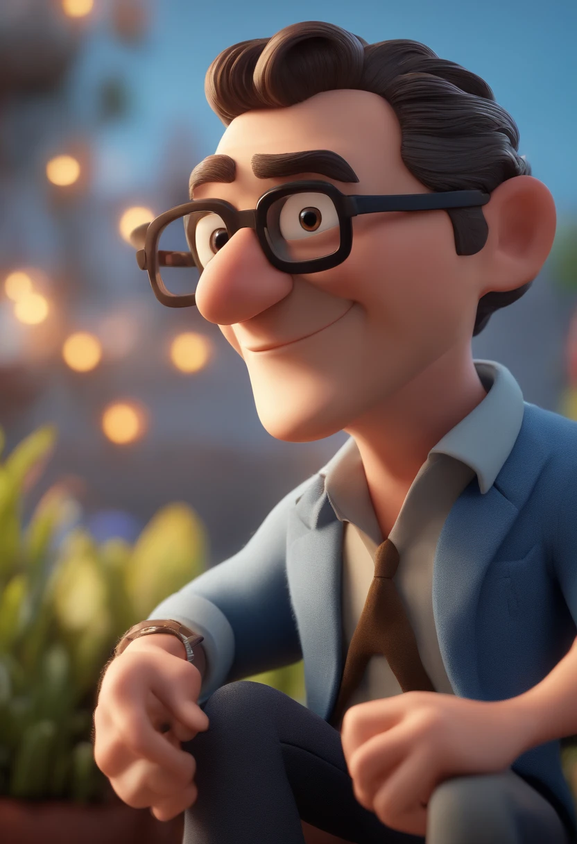 Cartoon character of a man with black glasses and a blue shirt, animation character, Caractere estilizado, animation style rendering, 3D estilizado, Arnold Maya render, 3 d render stylized, toon render keyshot, Personagem 3D, Personagem 3D, 3d rendering stylized, 3 d character render, personagem de desenho animado, Personagem de close up, Pose de personagem,  (Estilo Pixar) (master part:1.2) (Bokeh) (best quality) (pele detalhada) (textura detalhada) (8k) (argila) (Cinematic lighting) (foco nítido