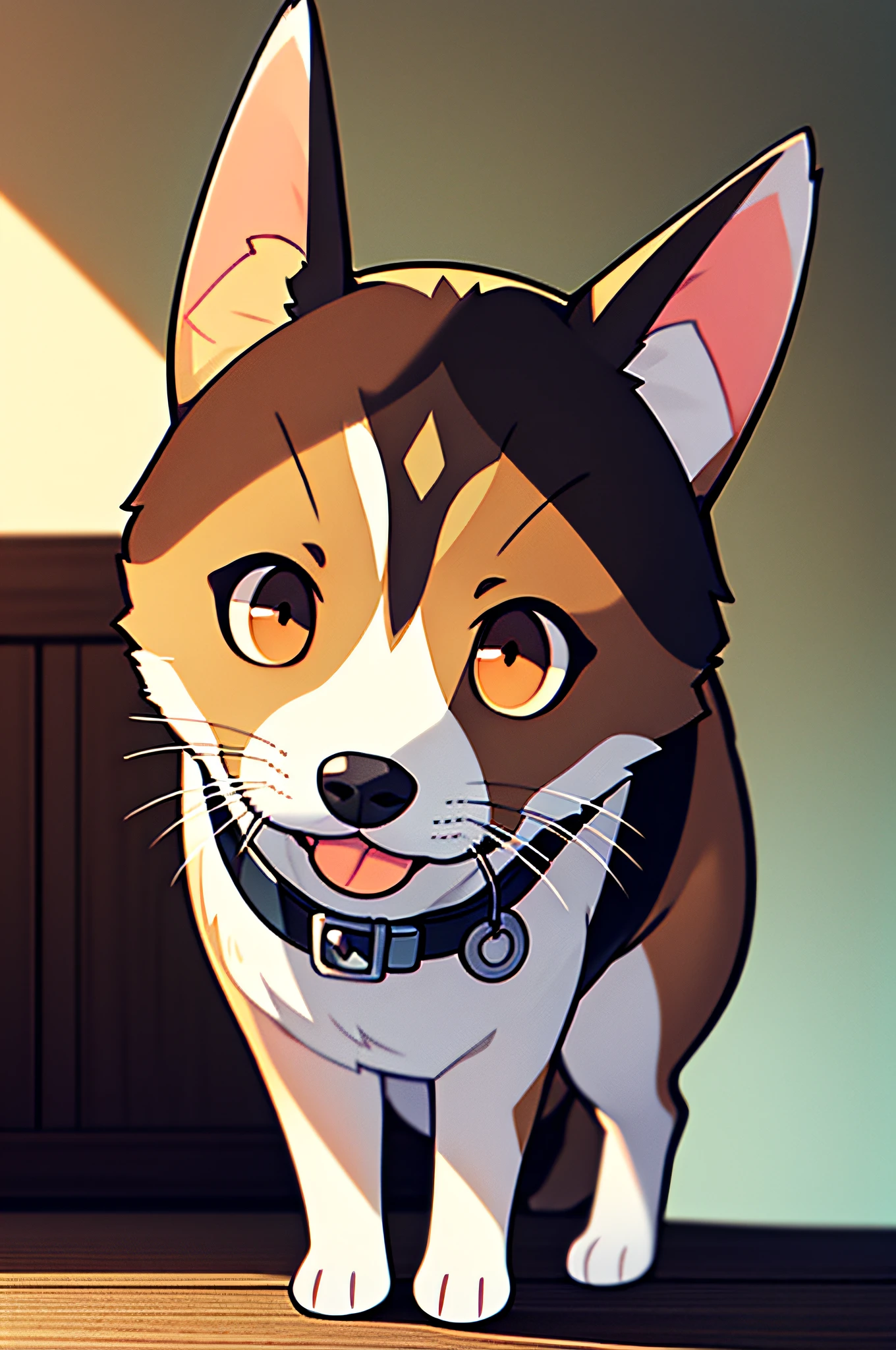 "Create a Pembroke Welsh Corgi with chic ultra-high definition images, Classic Dog Pose. Use of advanced macro photography techniques、Highlights the intricate details of the dog's coat, Standing ears, And expressive eyes and tongue are partially out. Place the camera at the dog's eye level, Creates an intimate connection between the viewer and the dog's subject. Implement a wide aperture for a shallow depth of field, Gently makes the dog stand out clearly against a blurred background. Improve lighting、Emphasizes the texture and contours of the dog's body, Use of Software, Remove coarse shadows、, cosy atmosphere. Catch a dog in a relaxed position, But balanced, Show flexibility and elegance. Try to capture the moment with natural movement, Stretching, Grooming, etc., To convey a sense of authenticity. Implement post-processing techniques to improve image clarity, Contrasty, and color balance, Protect all aspects, From the dog's intricate patterns to its intense gaze, Rendered in stunning detail. Finally, Pembroke Welsh Corgi Dog、Conveys the gentle beauty and innate grace of the dog, Capture fleeting moments celebrating the unique essence of a dog's curiosity and balance."