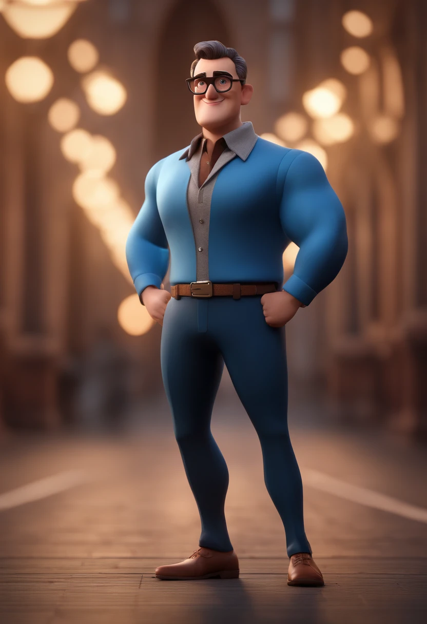 Cartoon character of a man with black glasses and a blue shirt, animation character, Caractere estilizado, animation style rendering, 3D estilizado, Arnold Maya render, 3 d render stylized, toon render keyshot, Personagem 3D, Personagem 3D, 3d rendering stylized, 3 d character render, personagem de desenho animado, Personagem de close up, Pose de personagem, (Estilo Pixar) (master part:1.2) (Bokeh) (best quality) (pele detalhada) (textura detalhada) (8k) (argila) (Cinematic lighting) (foco nítido