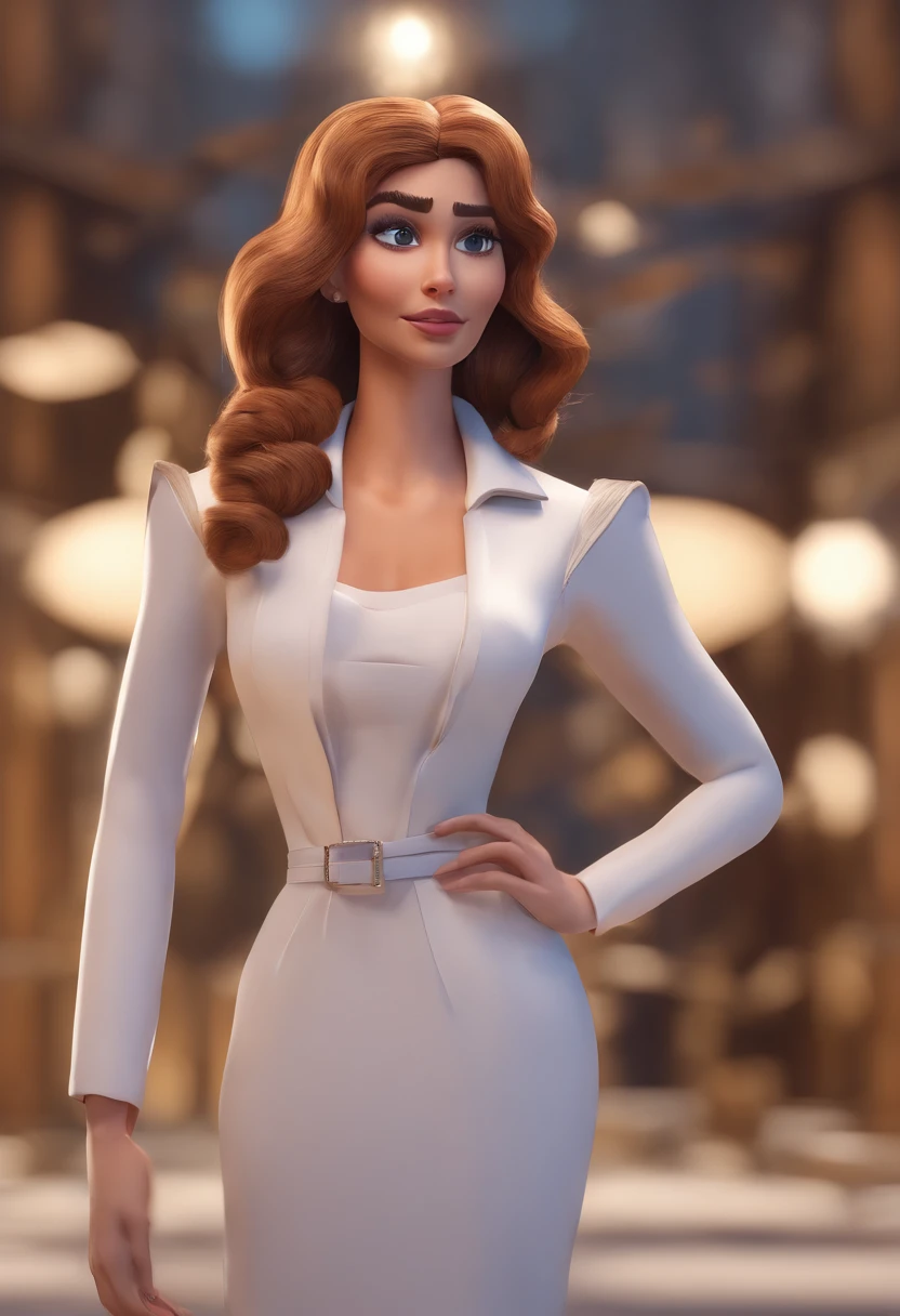personagem dos desenhos animados de uma mulher morena com olhos castanhos e cabelo castanho com o rosto oval, animation character, Caractere estilizado, animation style rendering, 3D estilizado, Arnold Maya render, 3 d render stylized, toon render keyshot, Personagem 3D, Personagem 3D, 3d rendering stylized, 3 d character render, personagem de desenho animado, Personagem de close up, Pose de personagem,  (Estilo Pixar) (master part:1.2) (Bokeh) (best quality) (pele detalhada) (textura detalhada) (8k) (argila) (Cinematic lighting) (foco nítido