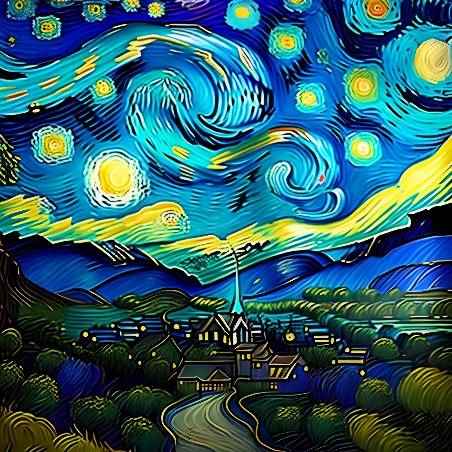 In an oil painting inspired by Van Gogh, The castle's vibrant and vibrant colors brought its high walls to life. As pinceladas expressionistas capturaram a grandeza da estrutura, while the star-studded sky echoed the artist's signature style, colocar no centro a imagem de O Grito de Edvard Munch, mais amanter as caracteristcias da pinura de van gogh