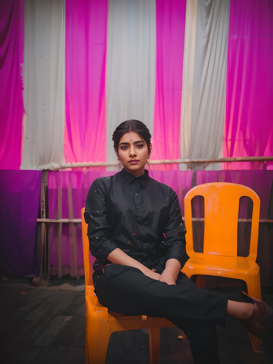 Portrait hdr vintage face hair style black shirt background puja durga