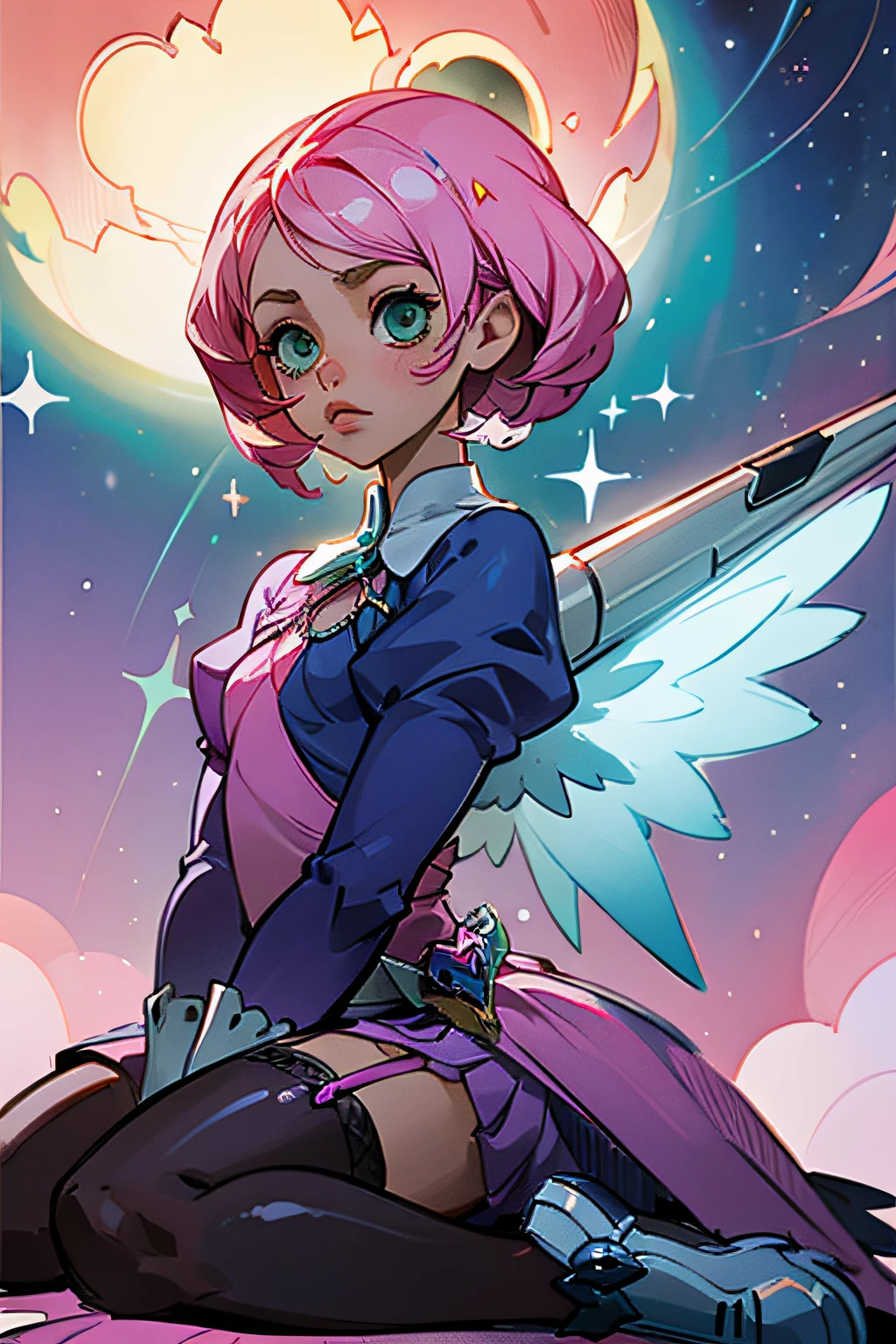 Alisa bosconovitch, melhor qualidade, contemporary, estilo plano, minimalismo, Green Eyes Flat Illustration, cabelo rosa, cabelo curto, cabelos multicoloridos, Camisa Preta, mechanical wings, Head Portrait Close-U, peito pontudo, decote, super decote, middlebreasts, Tekken,cabelo rosa pastel, 1girl, em quimono, hand-painted,Desenho de linha sem cor, colorida do yandere pastel, Tekken, Super cute pink hair girl with gothic makeup on the side, com roupa de empregada,figura esbelta,robusto,He sat on the floor,Vestido com roupas de empregada rosa e branco,cabelos muito curtos,com orelhas de gato,quadratic element,, kawaii cor-de-rosa na roupa da era de 1910, Alisa Bosconovich pink lips, no estilo da paleta de cores suave aurorapunk, an anime illustration of his face, gifs animados, hand drawn animation, charming sketches, suave e brilhante, romantismo nebuloso, Estilo Superflat, fundo branco - ar 1:1 - niji 5 - estilo expressivo --s 50 ,Pink kawaii girl in the era of 1920s clothesPink eagles, vestindo uma camisa branca brilhante, no estilo da paleta de cores suave aurorapunk, an anime illustration of his face, gifs animados, hand drawn animation, charming sketches, suave e brilhante, romantismo nebuloso, Estilo Superflat, fundo branco - ar 1:1 - niji 5 - estilo expressivo --s 50, Absurdo, Alto, ultra detalhados, (1girl:1.3), quebrar , Create an image with beautiful calligraphy