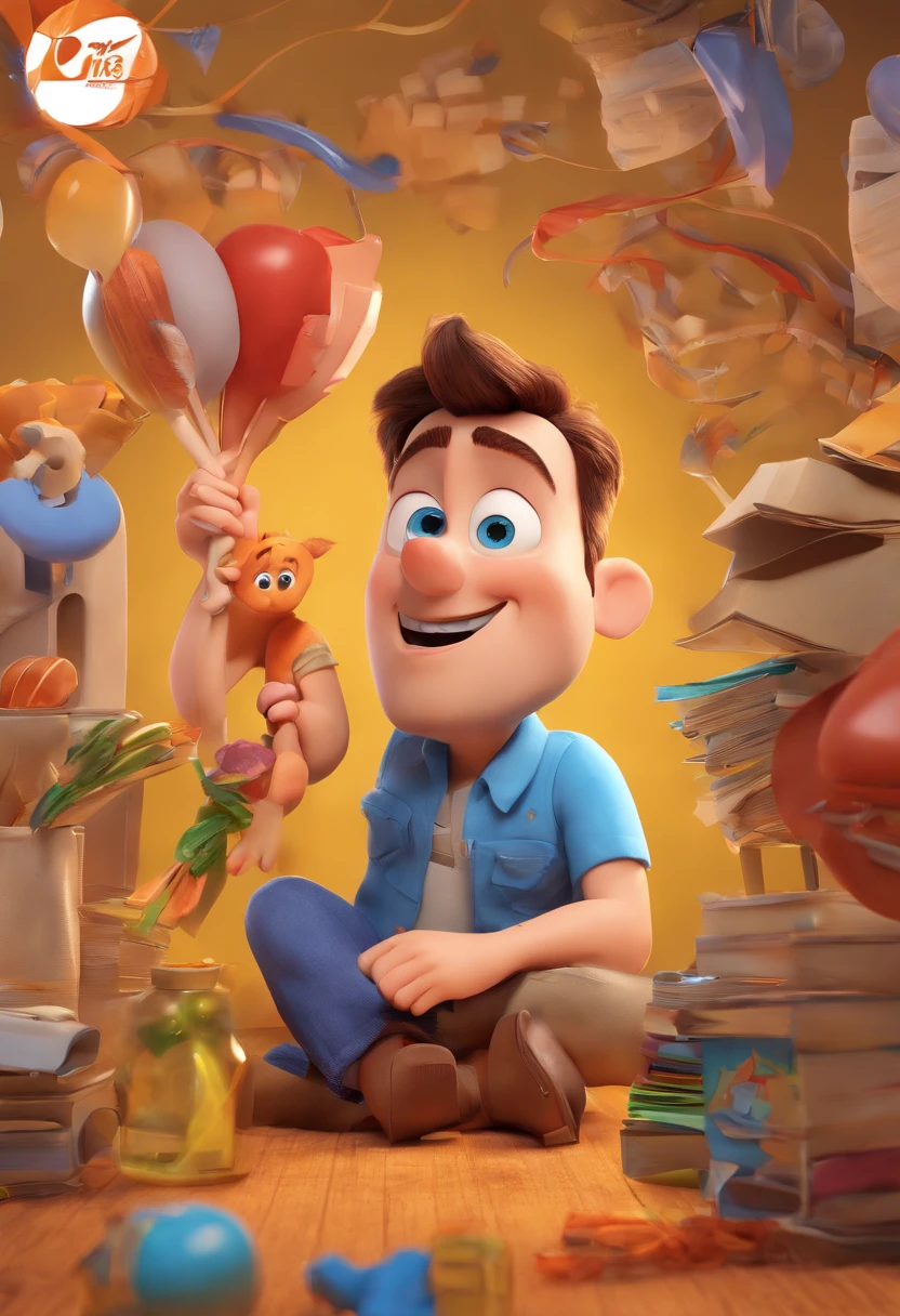 Estilo Pixar: The grown man is holding a naked blue-eyed boy and in his other hand he is holding a pair of scissors and is trying to cut off the boy's testicles,3D Poster,Disney