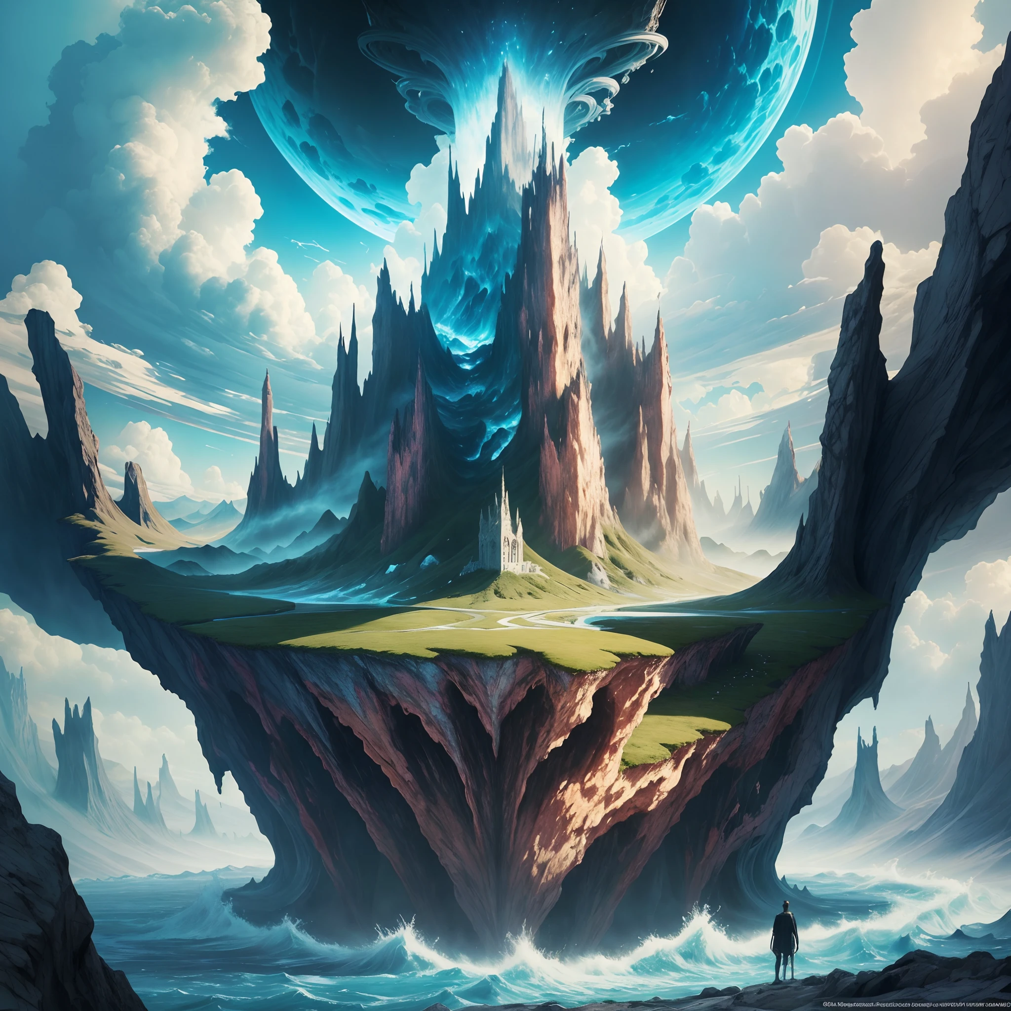 ((best quality)), ((masterpiece)), edge of chaos, (morphing reality:0.7), miraculous surreal landscape, floating islands, ethereal vortex, unbelievable fantastical creatures, masterpiece quality, mysteries of universe, whirlpool of energy, magical phenomenon, illusionary balance, ultra detailed, absurdres, composition, scale, perspective, scenery, light, color, texture, beauty, wonder, 8k, official art