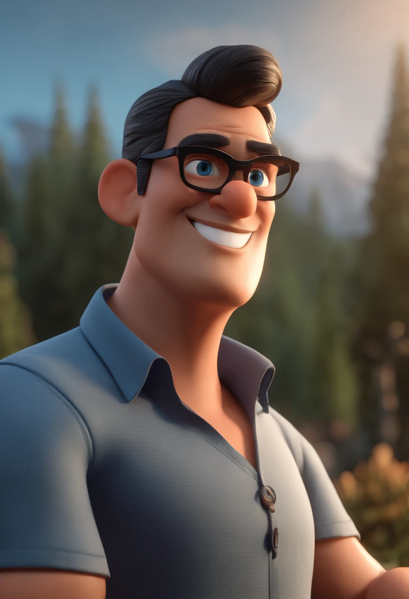 Cartoon character of a man with black glasses and a blue shirt, animation character, Caractere estilizado, animation style rendering, 3D estilizado, Arnold Maya render, 3 d render stylized, toon render keyshot, Personagem 3D, Personagem 3D, 3d rendering stylized, 3 d character render, personagem de desenho animado, Personagem de close up, Pose de personagem, (Estilo Pixar) (master part:1.2) (Bokeh) (best quality) (pele detalhada) (textura detalhada) (8k) (argila) (Cinematic lighting) (foco nítido