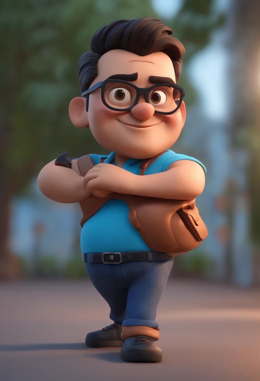 Cartoon character of a man wearing black glasses and a blue shirt, um personagem animado, Caractere estilizado, animation style rendering, 3D estilizado, Arnold Maya render, 3 d render stylized, toon render keyshot, Personagem 3D, Personagem 3D, 3d rendering stylized, 3 d character render, personagem de desenho animado, Personagem de close up, Pose de personagem, (Estilo Pixar) (master part:1.2) (Bokeh) (best quality) (pele detalhada) (textura detalhada) (8k) (argila) (Cinematic lighting) (foco nítido,Senta e vaza a parte superior do corpo