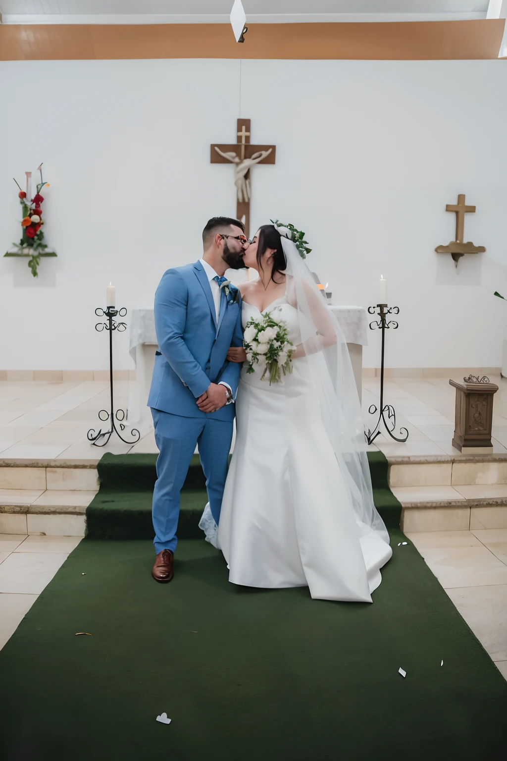 Novia y novio de pie en la puerta de la iglesia con un hombre sosteniendo la Biblia, Foto de boda, boda, Novios, en la iglesia, novia, Valeriy Vegera, sergey krasovskiy, Pareja feliz, Aleksander Rostov, Yulia Nevskaya, llevar un vestido de novia, Sergei Vasnev, vladimir pchelin, Nikolay Kopeykin