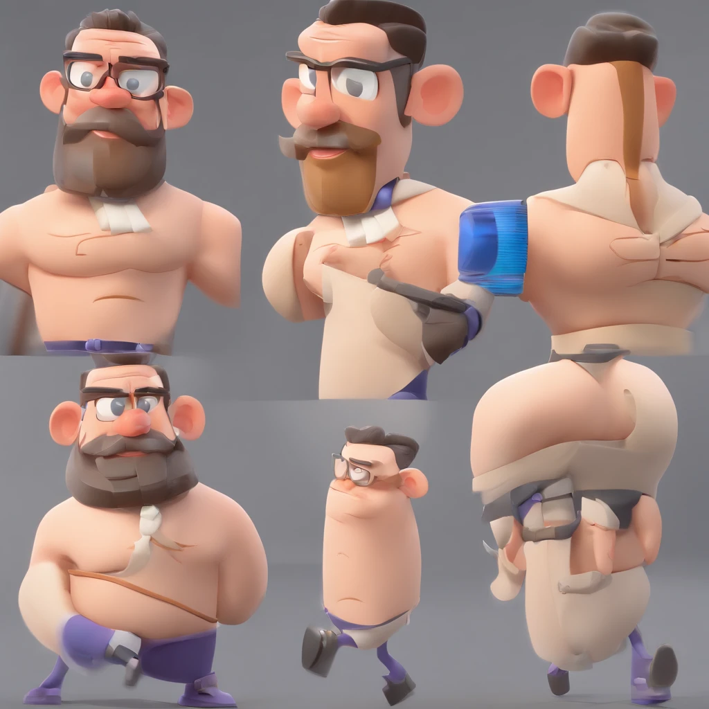 Criar um personagem no estilo Pixar. Trata-se de um homem de 30 anos, com barba, Branco, com cabelos castanhos curtos e um quiff, e olhos castanhos. Ele deve estar na frente de um computador, Trabalhar como designer
