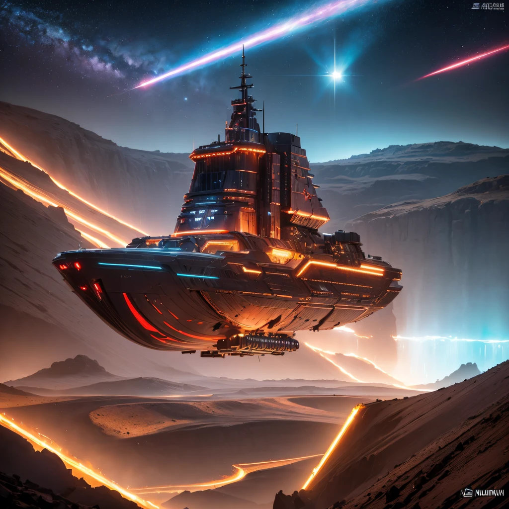 The Great Rift Valley region of the Mo River alluvial plain of Mars,Rock Sugar Onyx Nuclear Power Command Gunship Platinum Cruiser Taxue Red Marble Glow Gunboat Space Station 1:3 Models,mid day,Cyberpunk art of a,Rembrandt light,Detail portrayal,macro shot,surface reflection,high definition detail,Dingdall effect,Light and shadow intensification,The light shines,particle fx,3D modeling,Surface reflected light,detail-rich,Onyx crewneck gunboat
