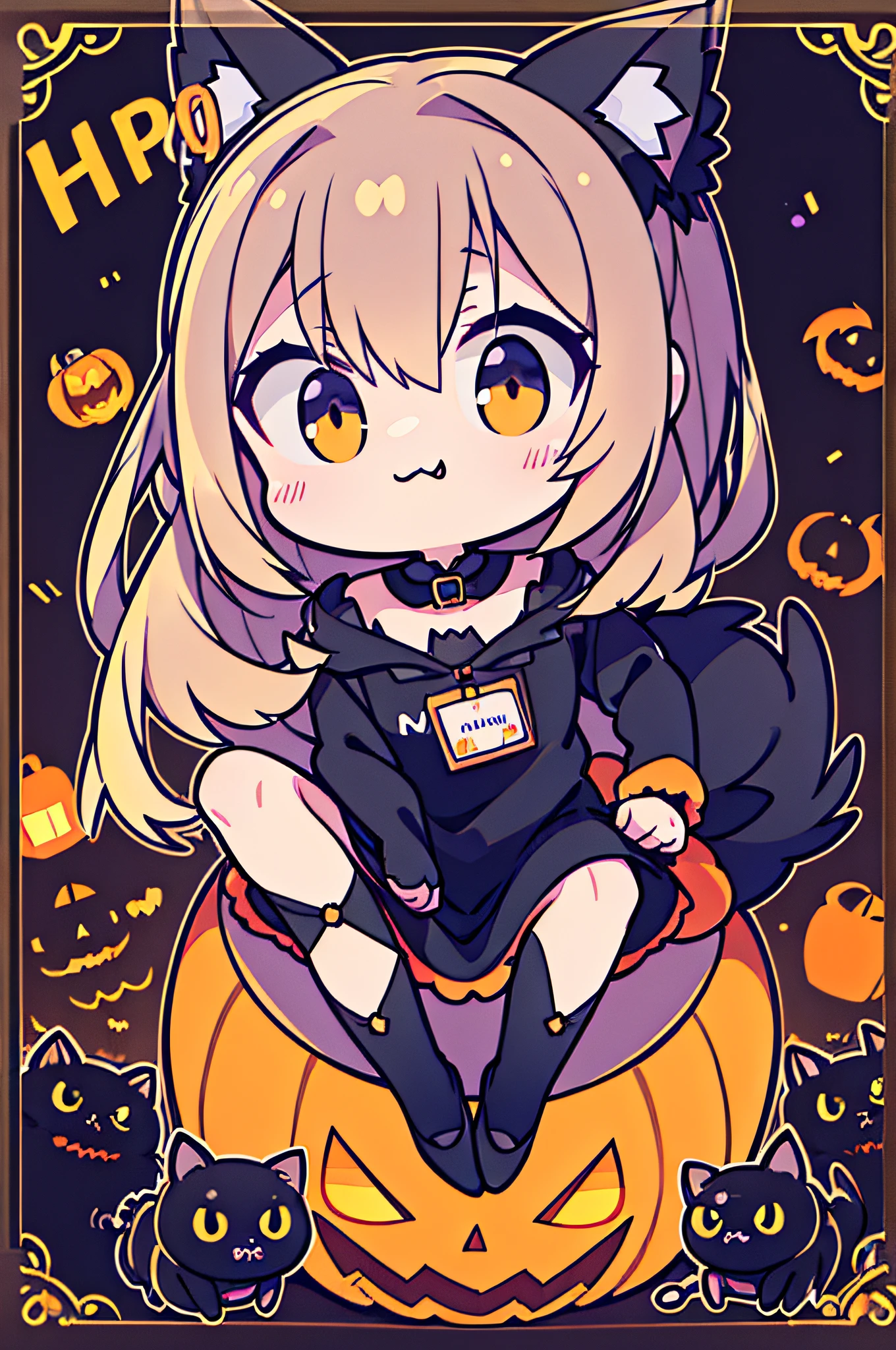 ((superfine illustration, in 8K)),Black cat,Halloween,horor,cute little,Delicate background,城市