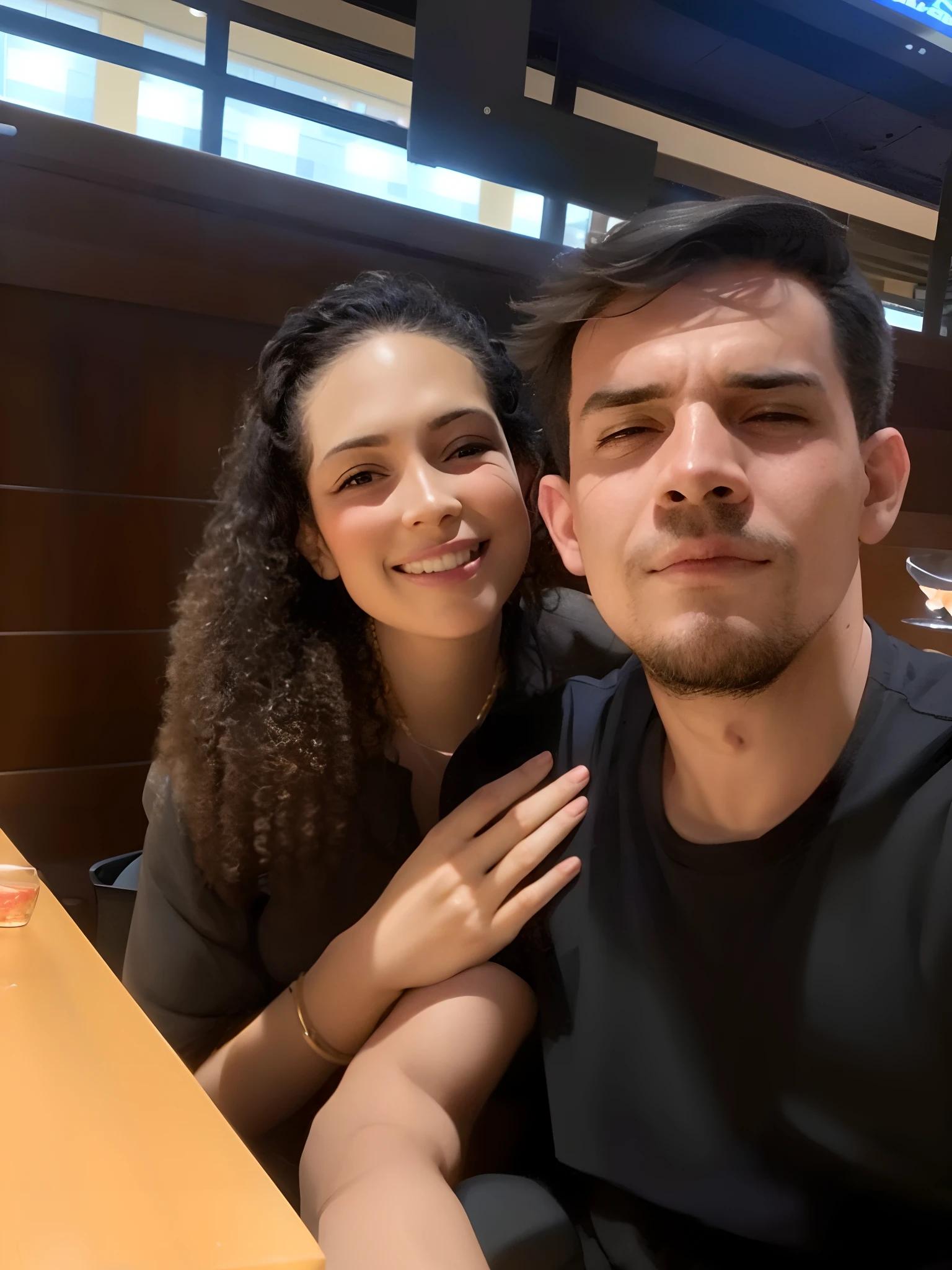 There is a man and a woman sitting at a table together, Directed by: Nandor Soldier, Thomas Anthony e Malika Favre, taken in the early 2020s, foto de perfil 1024px, foto do perfil, 3 0 anos de idade mulher, Mulher de 30 anos, imagem de perfil, pose de casal, Lovely couple
