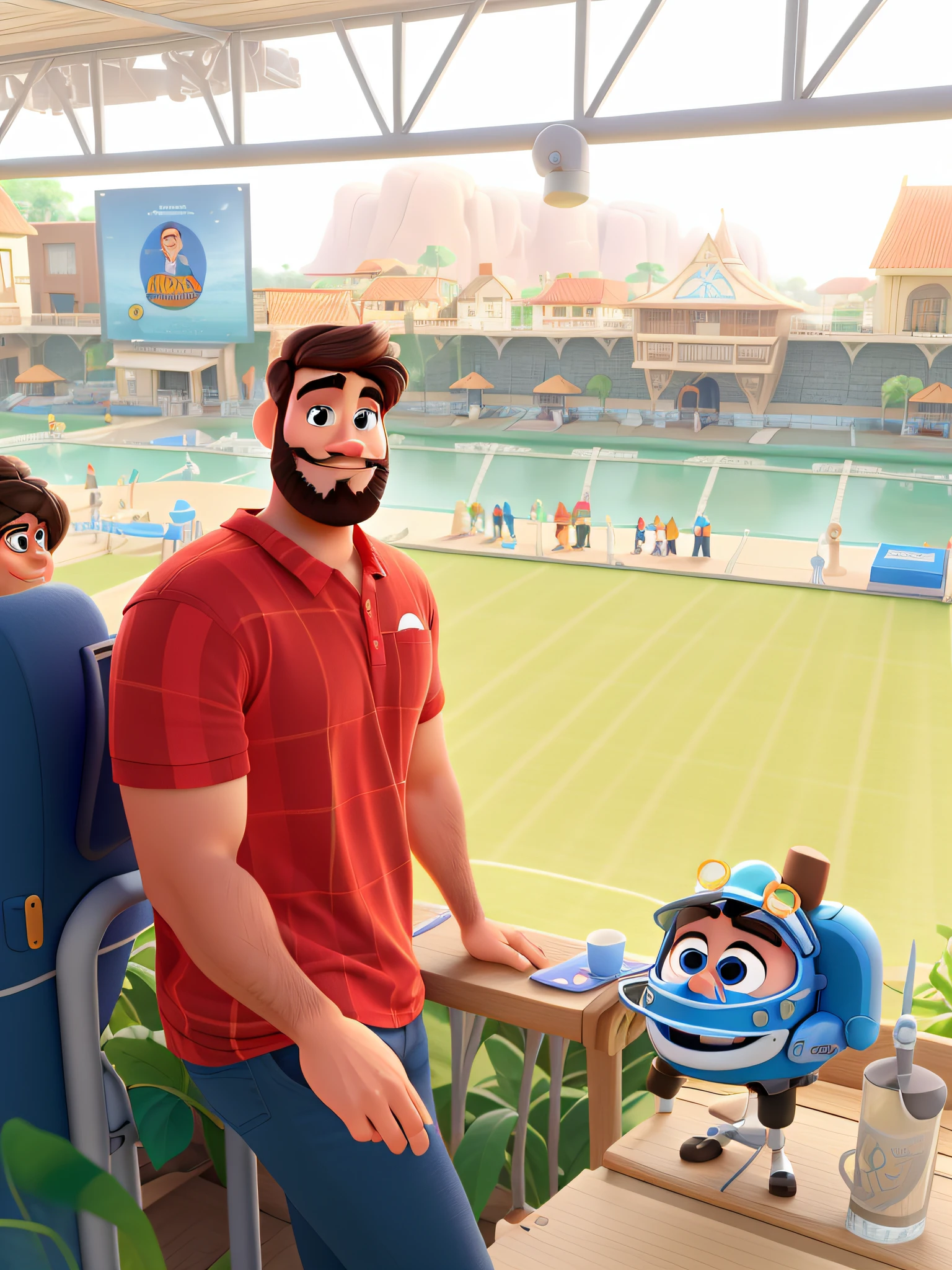 um homem estilo disney pixar, com a barba fechada e bem feita, bonito, alta qualidade, melhor qualidade