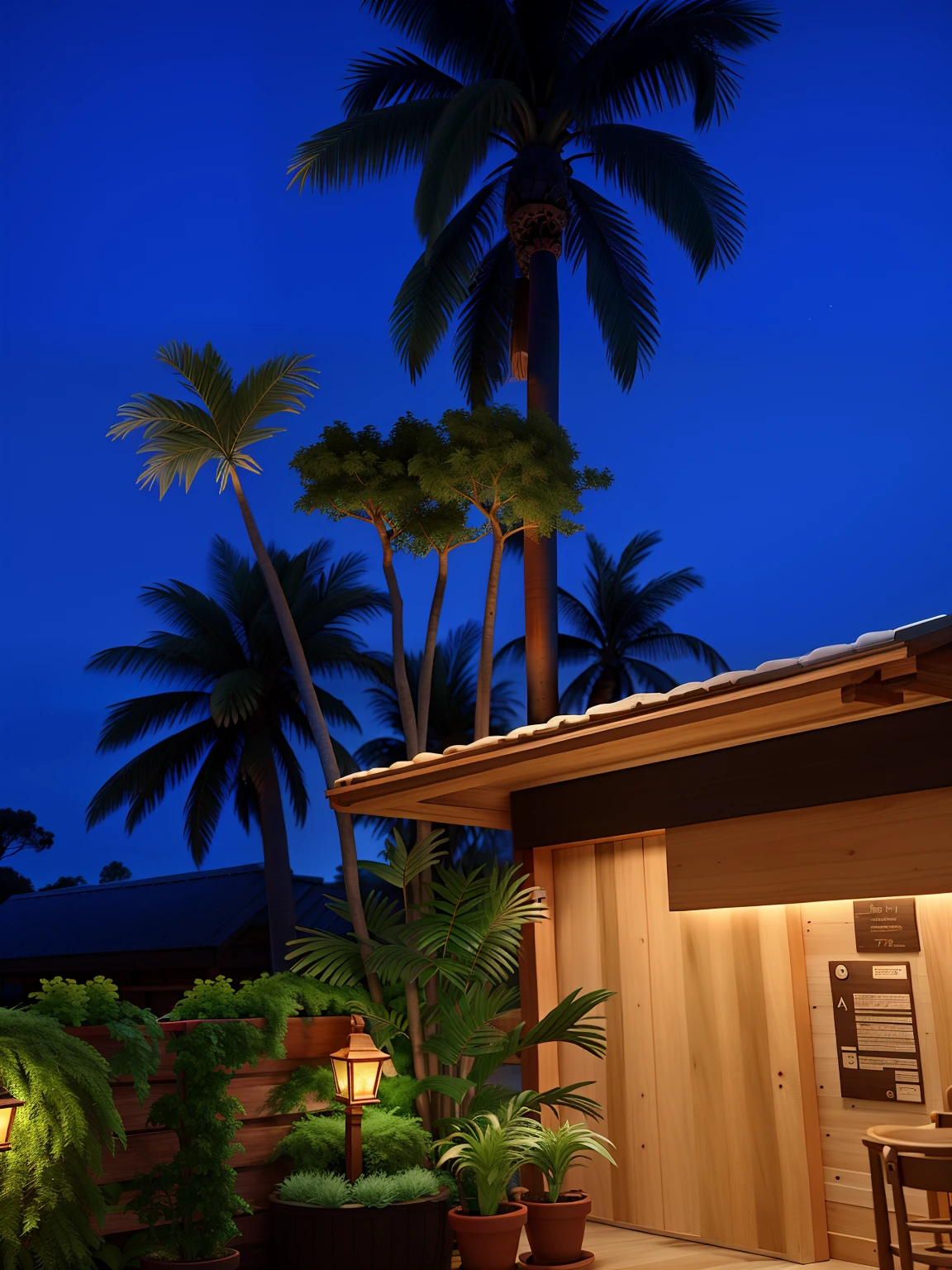 Restaurant Low Lighting Plants Wooden Doors