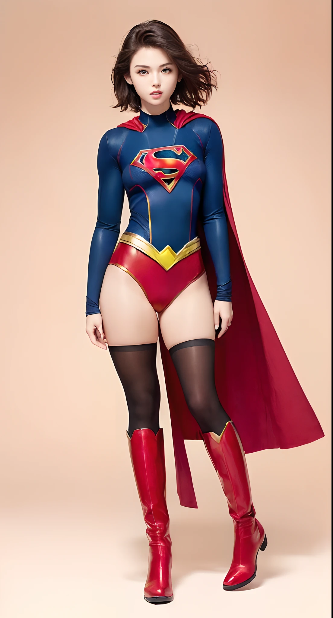 Beautiful girl fighting、japanes、Cute Beautiful Girl、(((Wear black tights on your beautiful legs.)))、(((beauty legs)))、(((Open thighs)))、((((Make the most of the original image)))、(((Supergirl Costume)))、(((Beautiful hair in a short cut)))、(((Injured)))、(((Feet must necessarily be worn with black tights)))、(((You need to wear red boots)))、((Top image quality、8K))、((top-quality、8K、​masterpiece:1.3))、(((Keep your background simple)))、Crisp focus:1.2、Beautiful woman with perfect body shape:1.4、Slender Abs:1.2、a wet body:1.5、Highly detailed facial and skin texture、8K、Keep your background simple